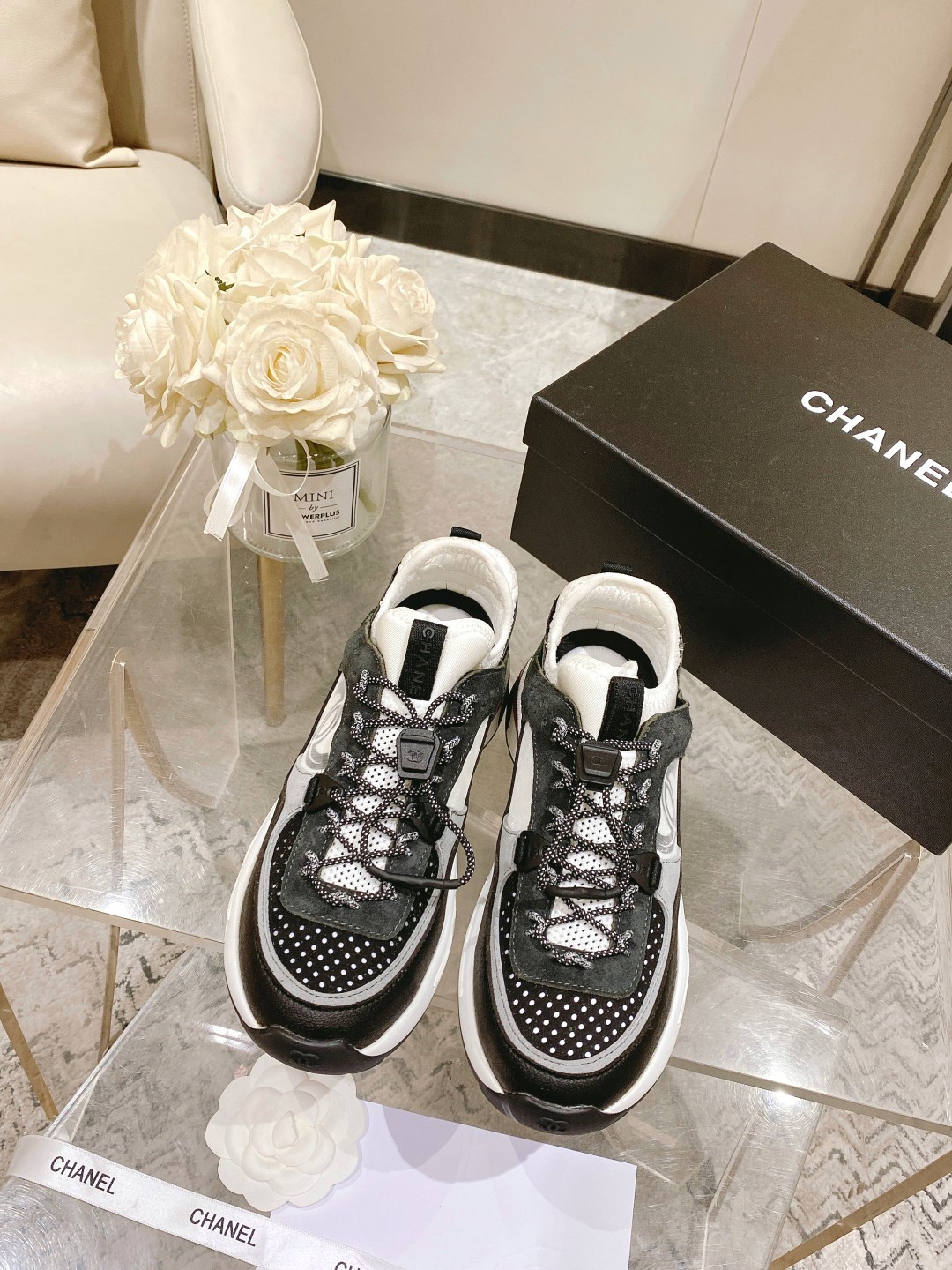 Chanel Women’s Camellia Flower Slingback Black And Dark Gray For Women G39488 Y56142 K4948