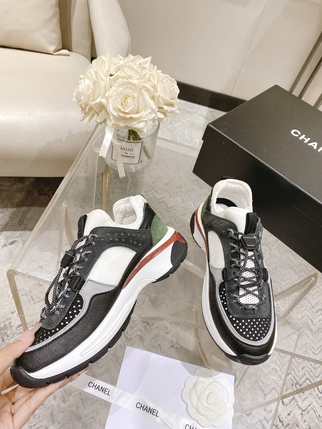 Chanel Women’s Camellia Flower Slingback Black And Dark Gray For Women G39488 Y56142 K4948