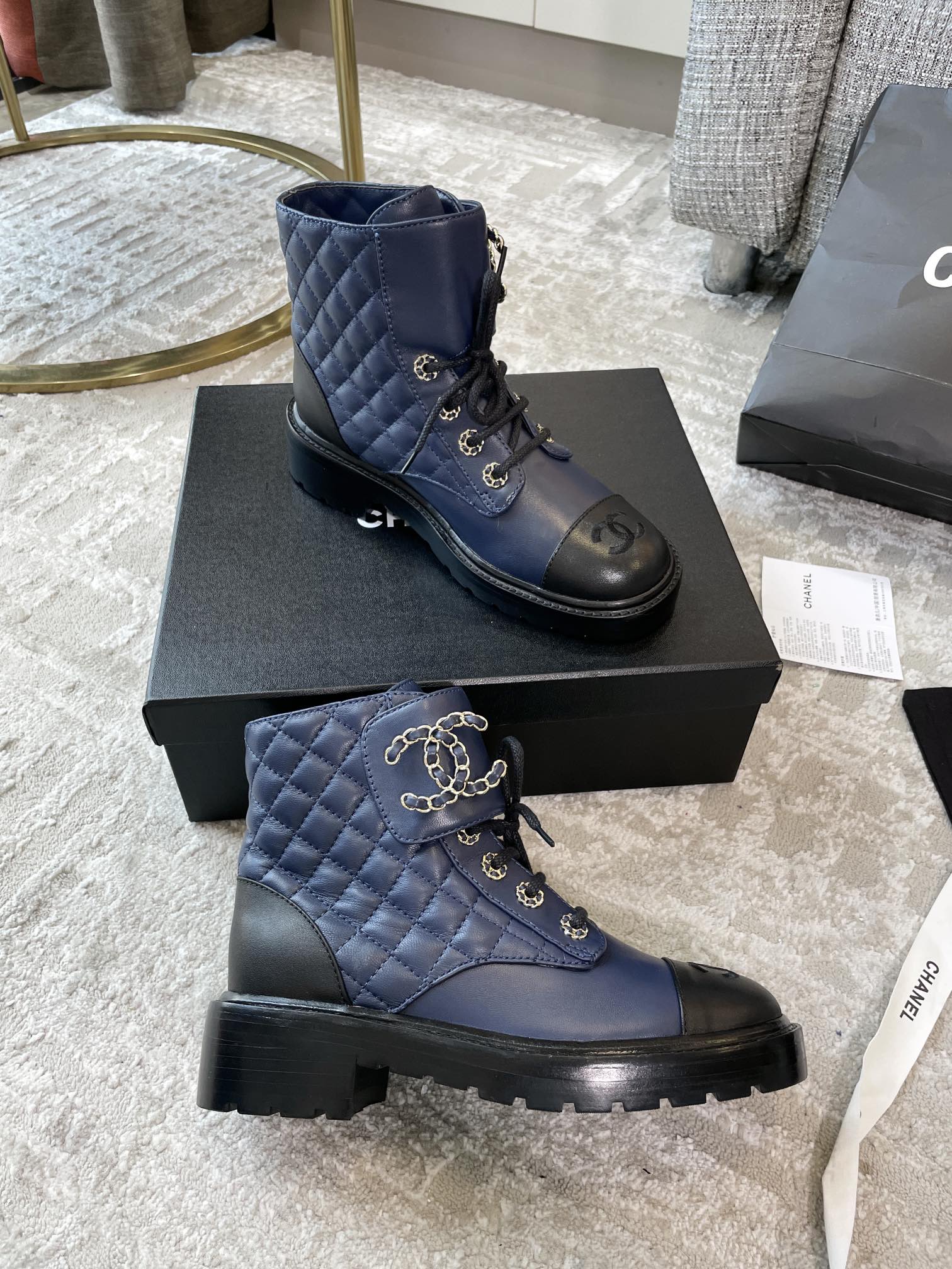 Chanel Women’s Lace- Ups Dark Blue For Women 1.5in/ 4cm