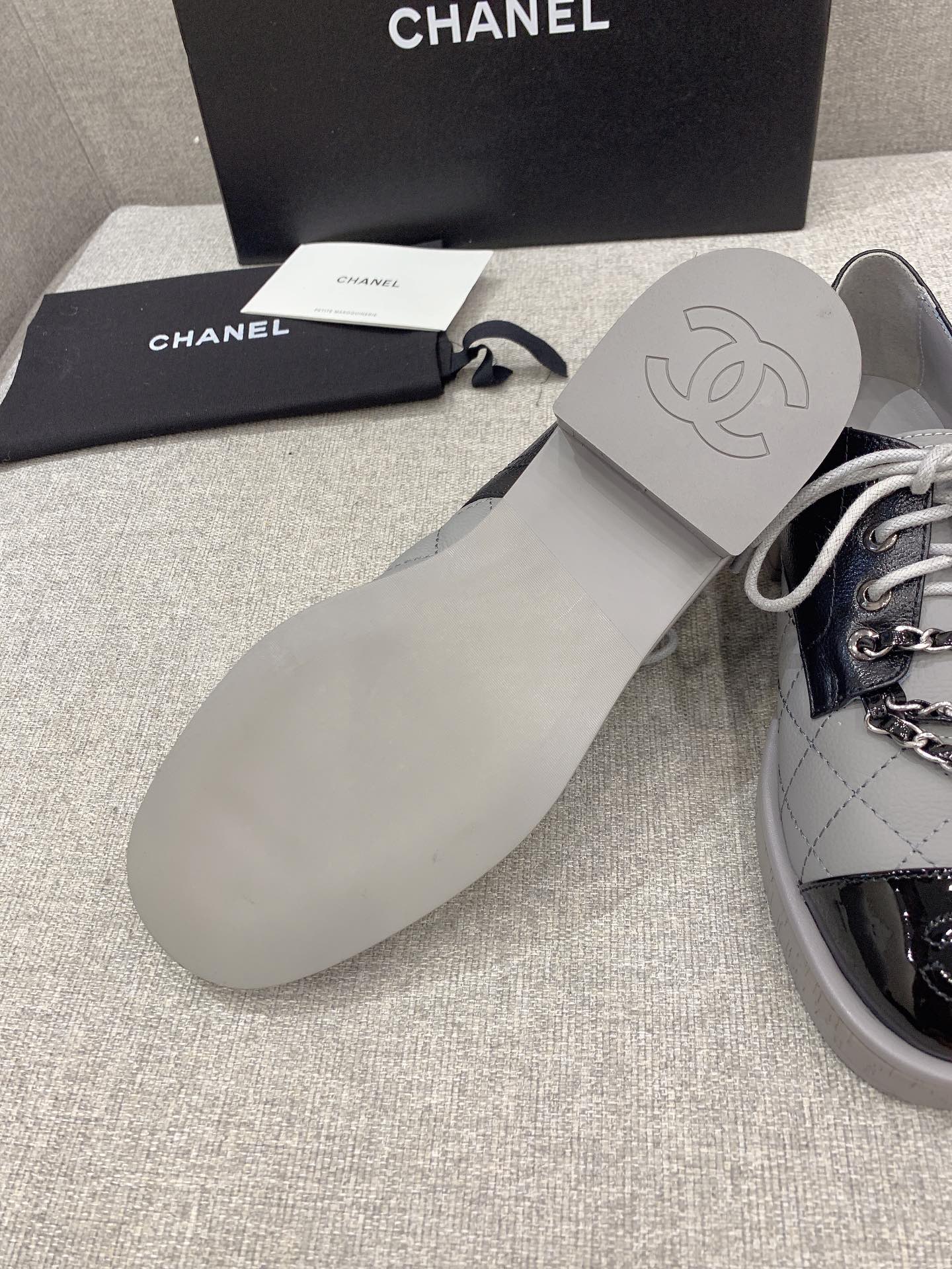 Chanel Women’s Lace- Ups With Gold Chain Black And Grey For Women 1.6in/4cm