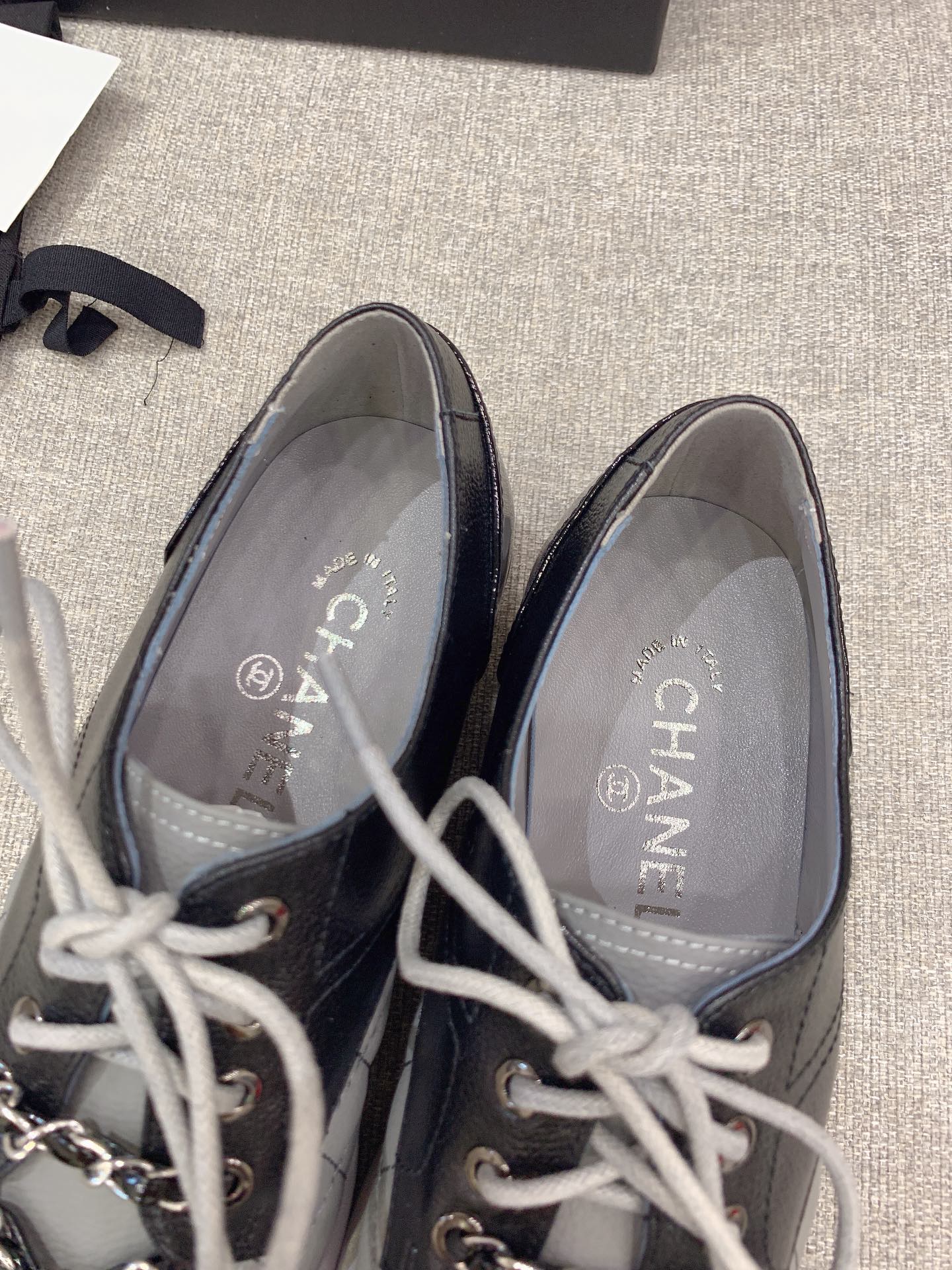 Chanel Women’s Lace- Ups With Gold Chain Black And Grey For Women 1.6in/4cm