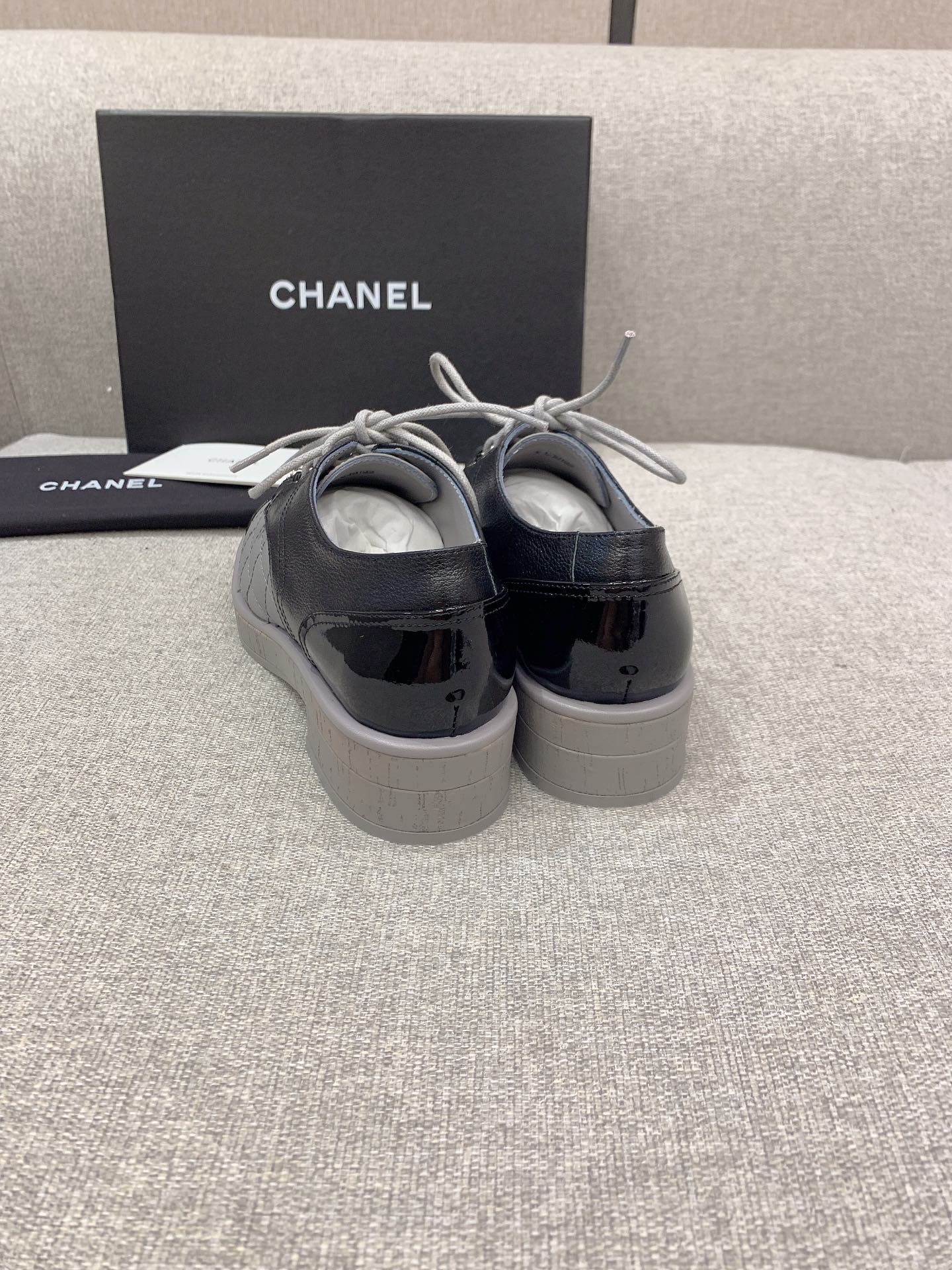 Chanel Women’s Lace- Ups With Gold Chain Black And Grey For Women 1.6in/4cm