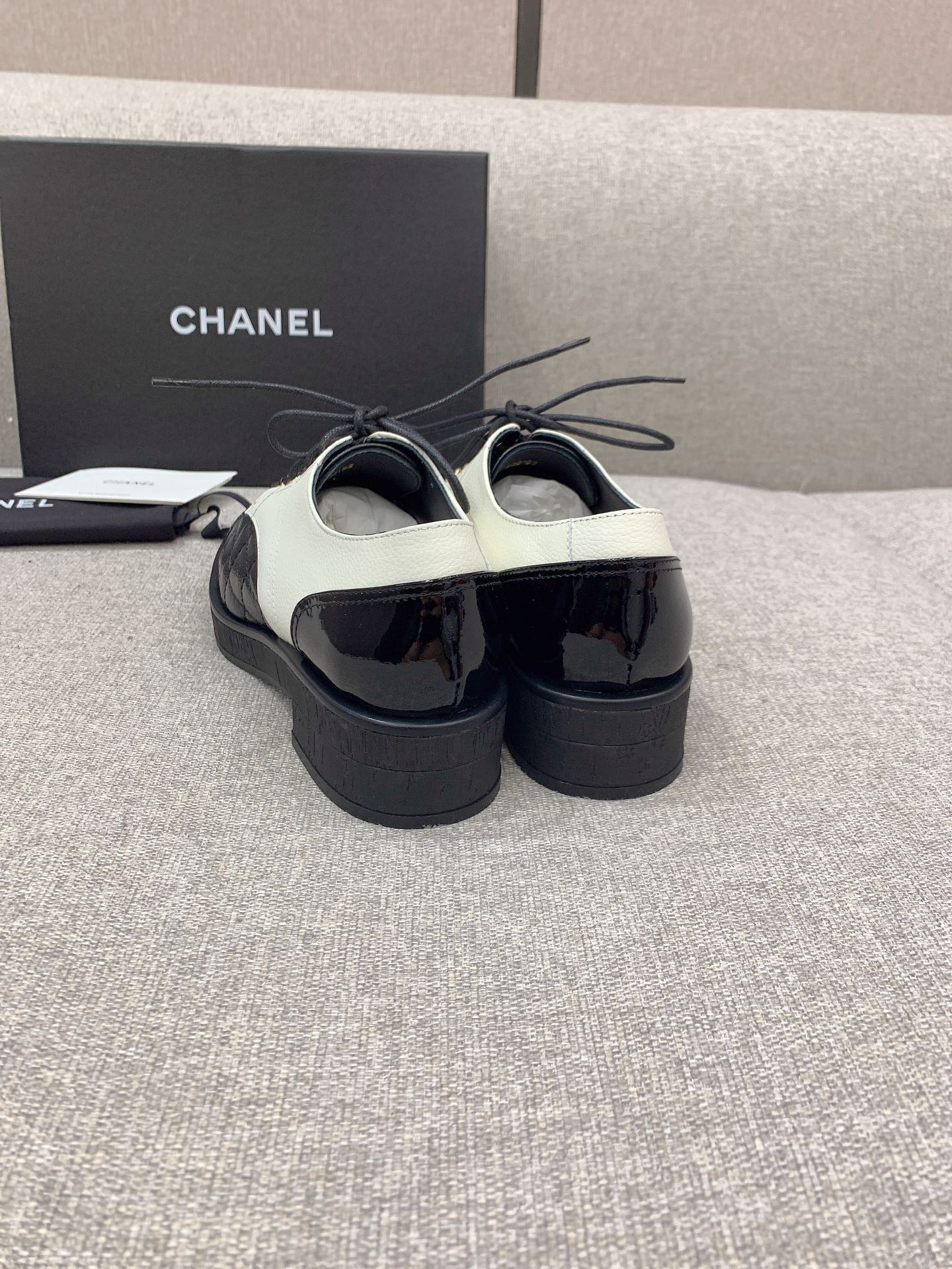 Chanel Women’s Lace- Ups With Gold Chain Black And White For Women 1.6in/4cm