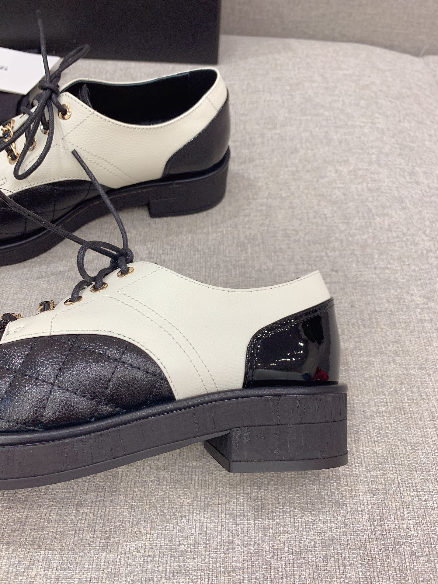 Chanel Women’s Lace- Ups With Gold Chain Black And White For Women 1.6in/4cm