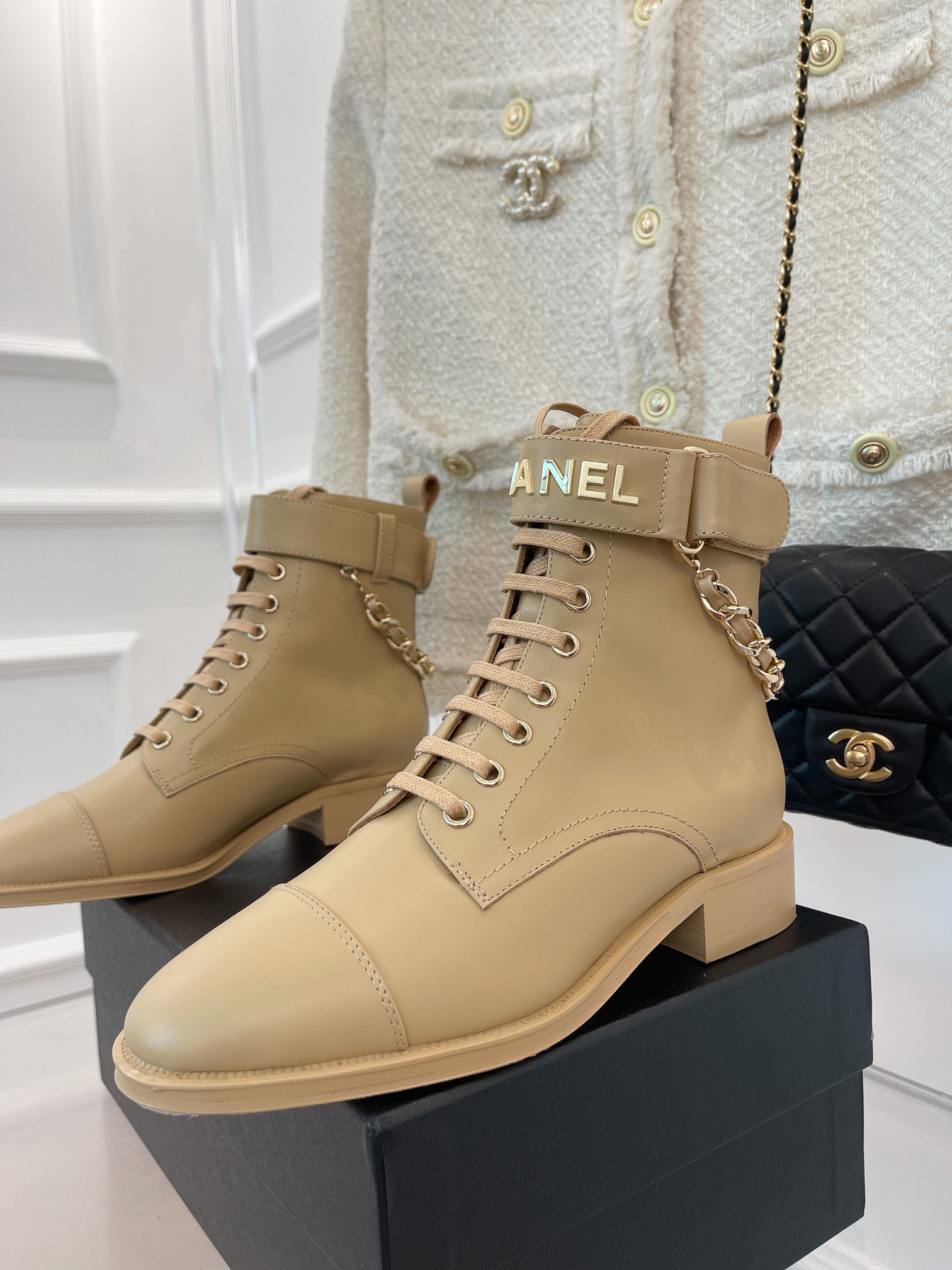 Chanel Women’s Lace-Up With Chain Beige For Women 1.5in/4cm