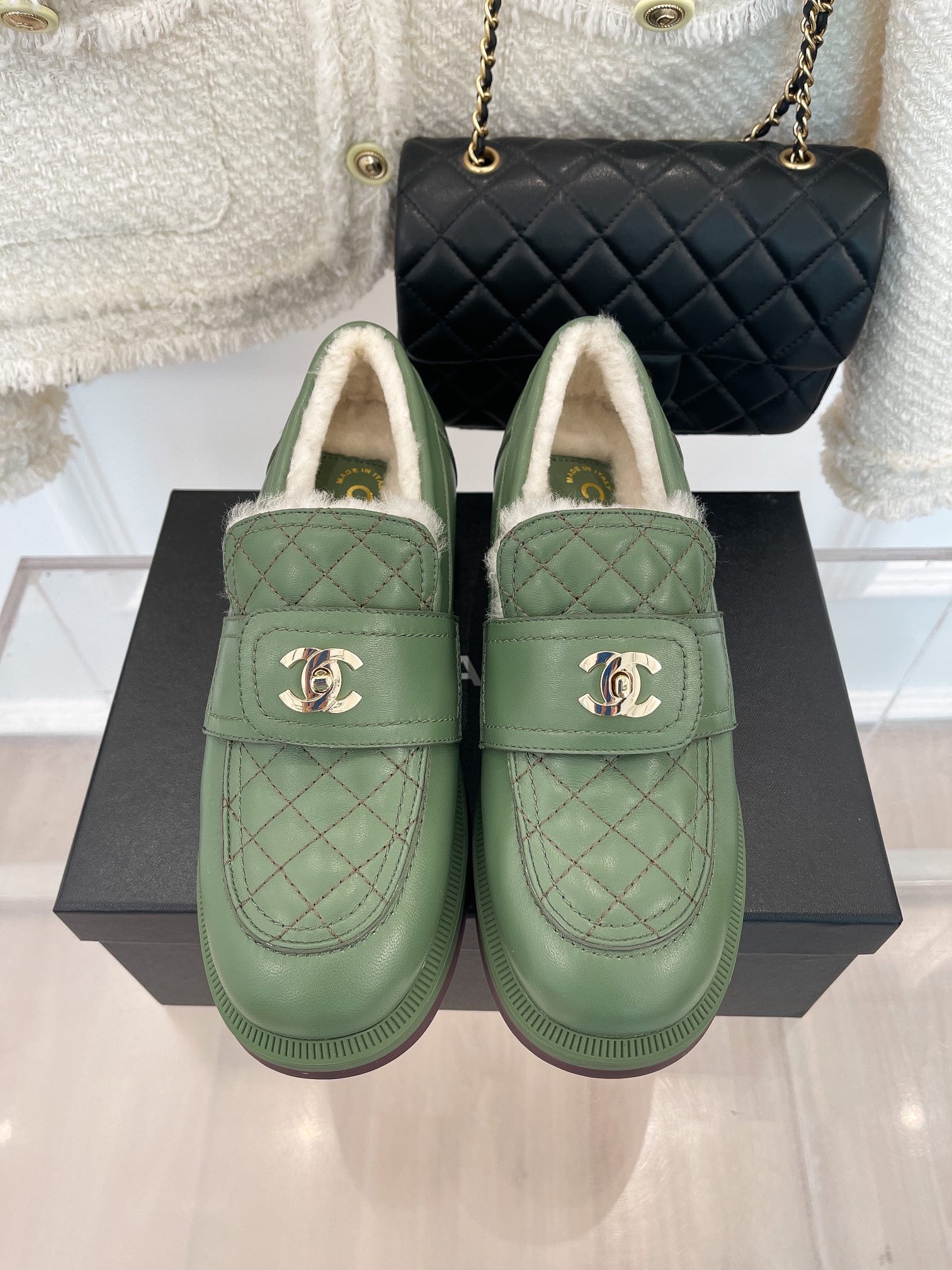 Chanel Women’s Loafers With Lining Green For Women