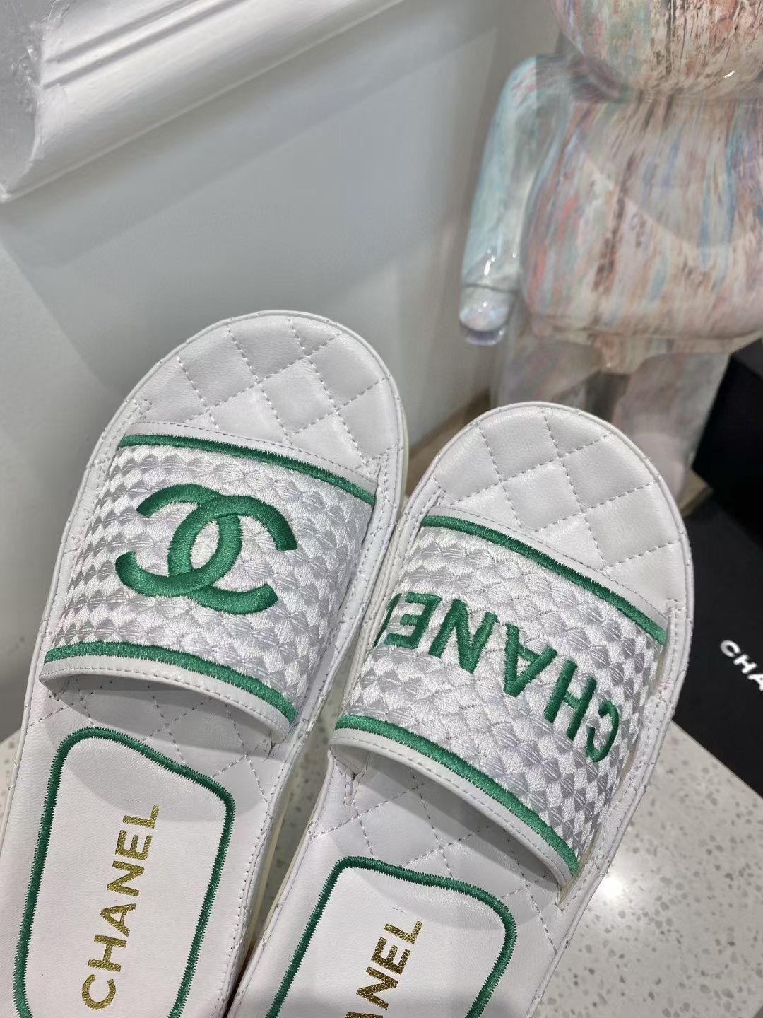 Chanel Women’s Mules Green And White For Women