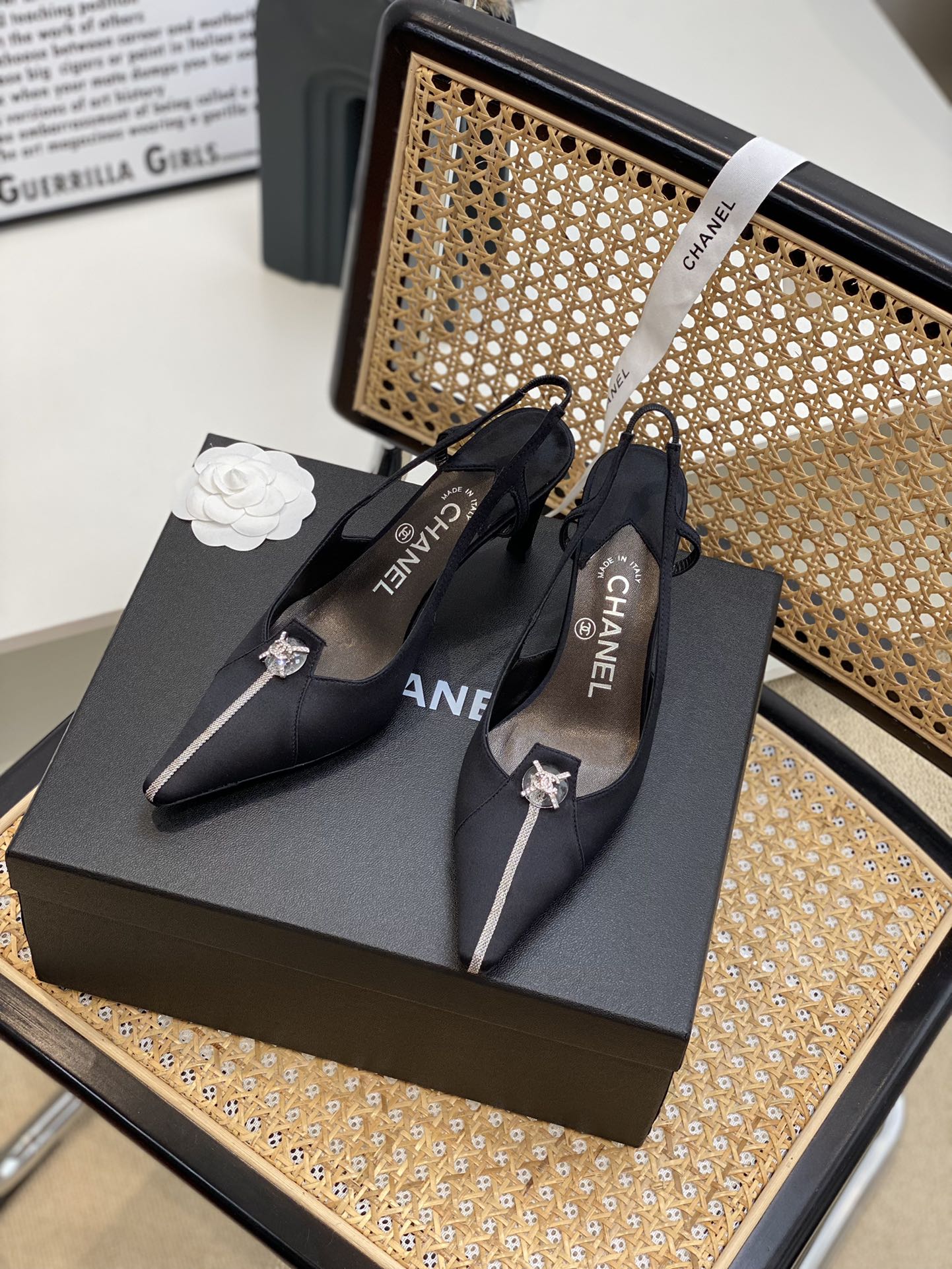 Chanel Women’s Pumps Heels Satin Black For Women 3in/7.6cm