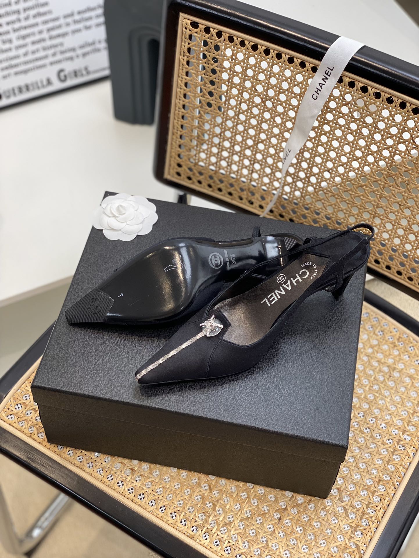 Chanel Women’s Pumps Heels Satin Black For Women 3in/7.6cm