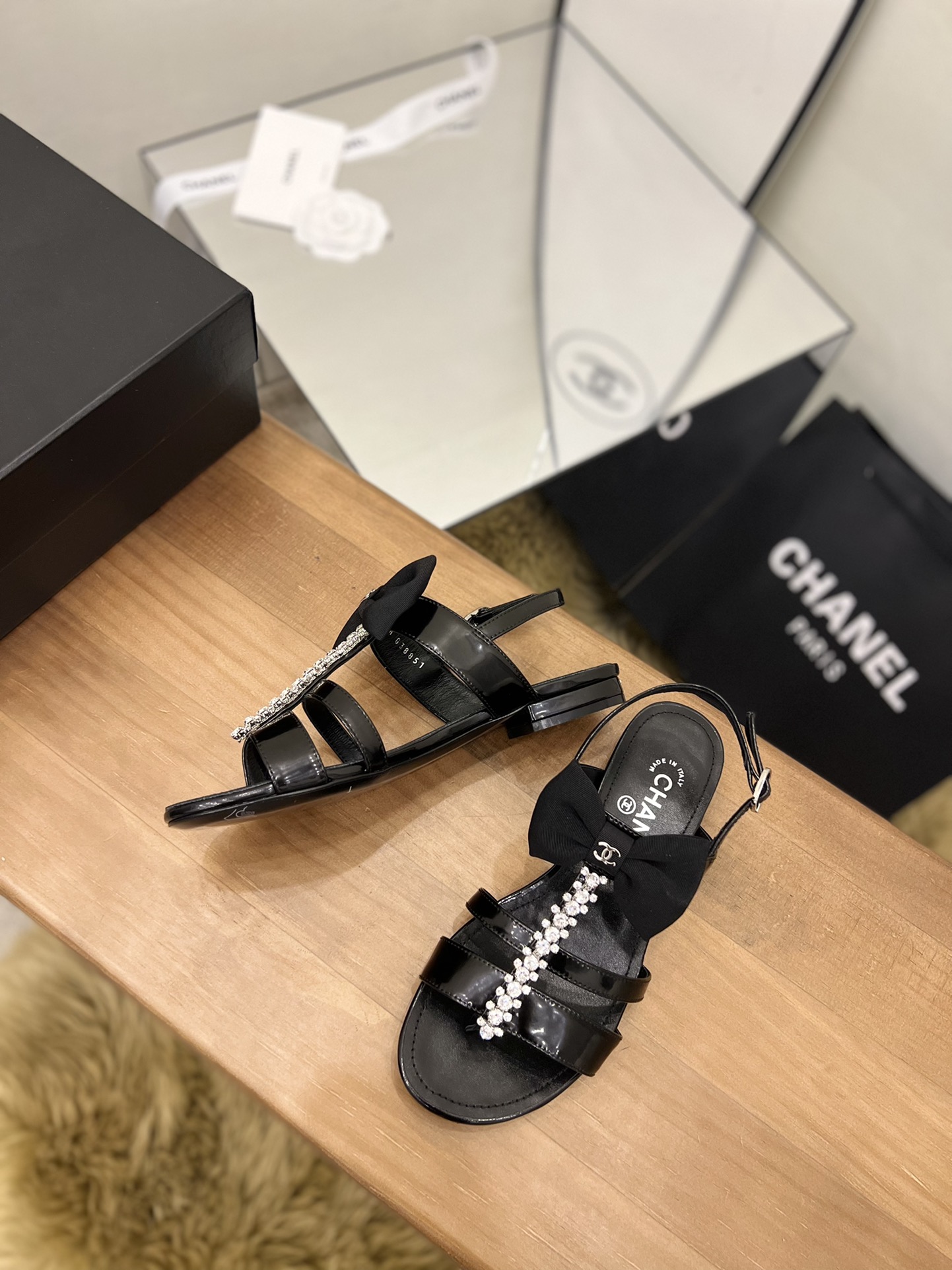 Chanel Women’s Sandals With Bow Black For Women 0.8in/2cm