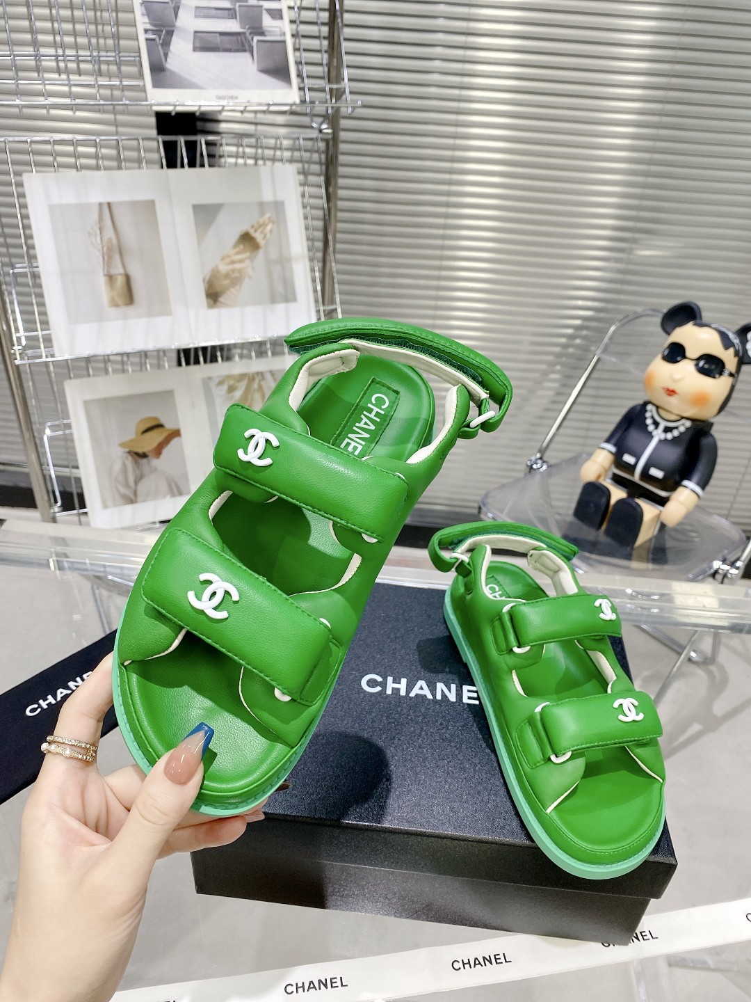 Chanel Women’s Sandals With Chanel Logo Green For Women