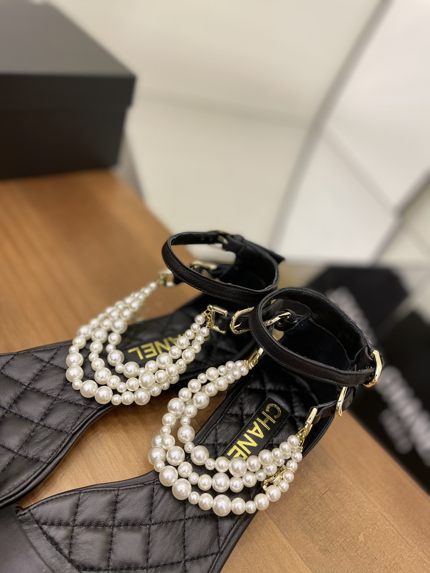 Chanel Women’s Sandals With Imitation Pearls Black For Women
