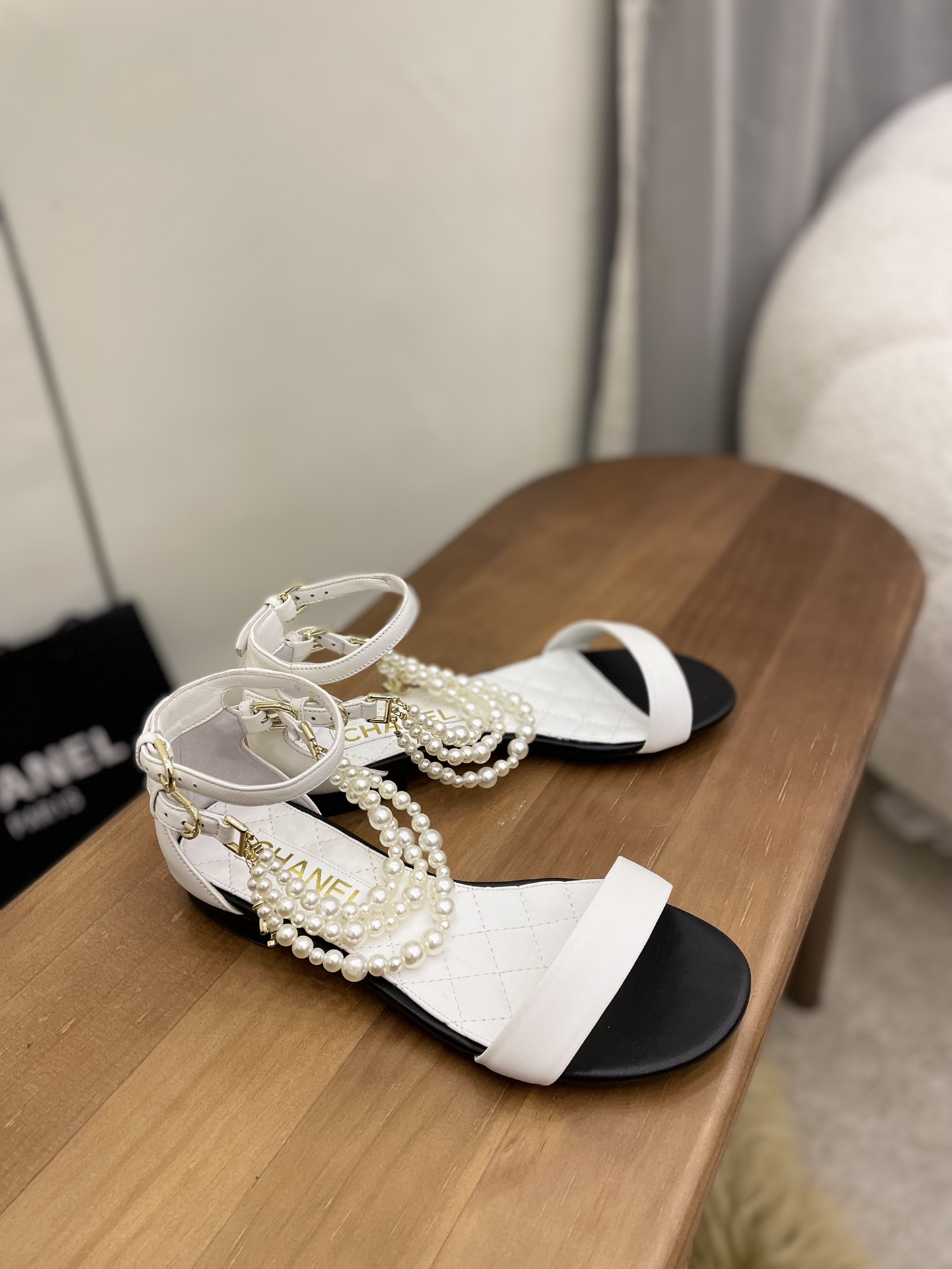 Chanel Women’s Sandals With Imitation Pearls White For Women