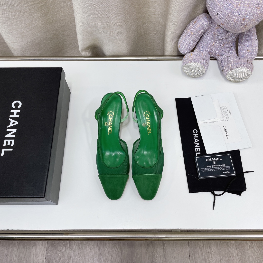 Chanel Women’s Slingbacks With Mesh Green For Women 2.7in/7cm