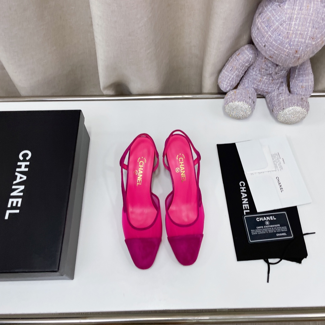 Chanel Women’s Slingbacks With Mesh Pink For Women 2.7in/7cm
