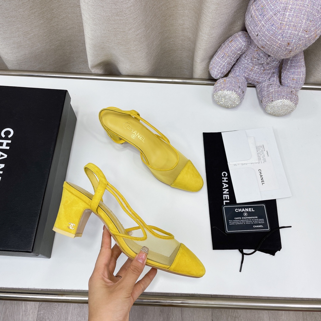 Chanel Women’s Slingbacks With Mesh Yellow For Women 2.7in/7cm