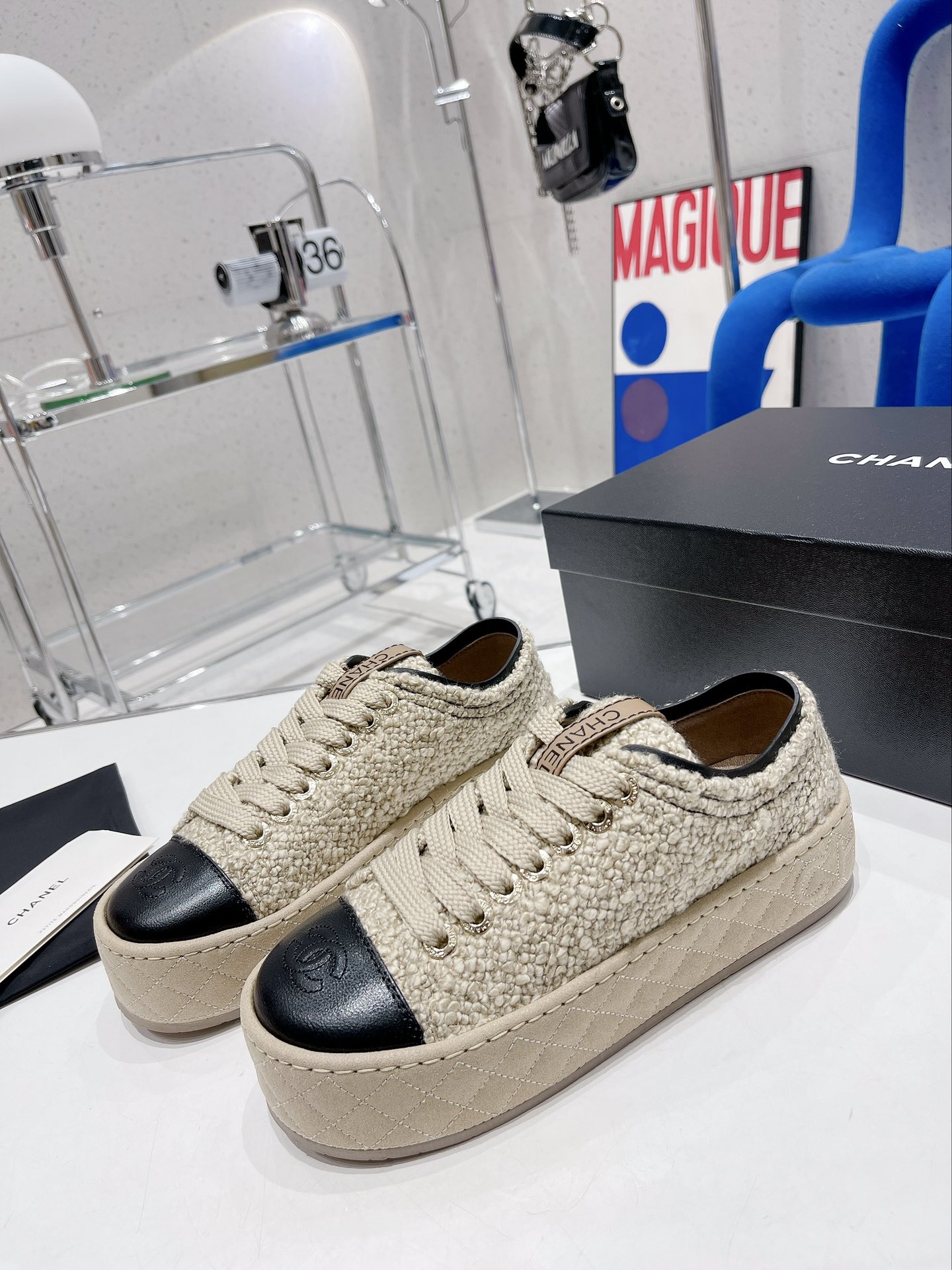 Chanel Women’s Sneakers Beige For Women 1.5in/4cm G39105 Y55970 K4501