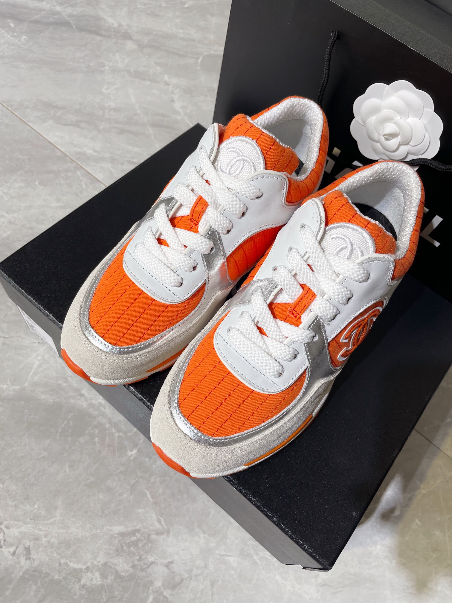 Chanel Women’s Sneakers In Fabric Orange For Women