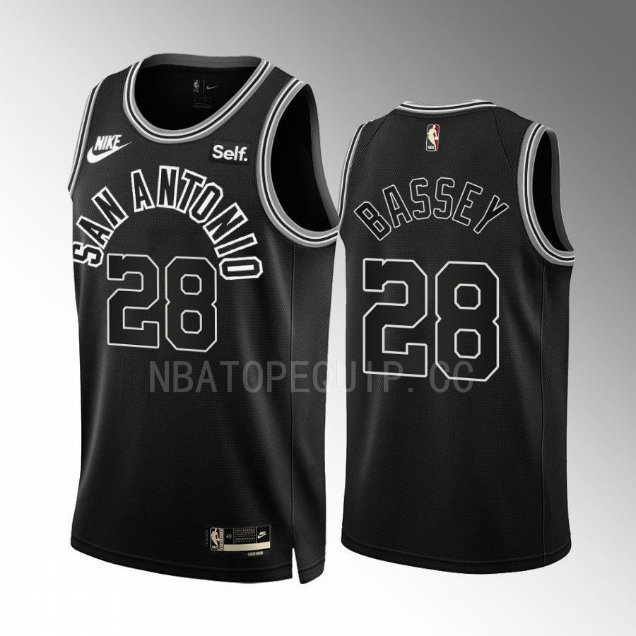 Charles Bassey 28 2022-23 San Antonio Spurs Black Classic Edition Men Stitched Jersey Swingman