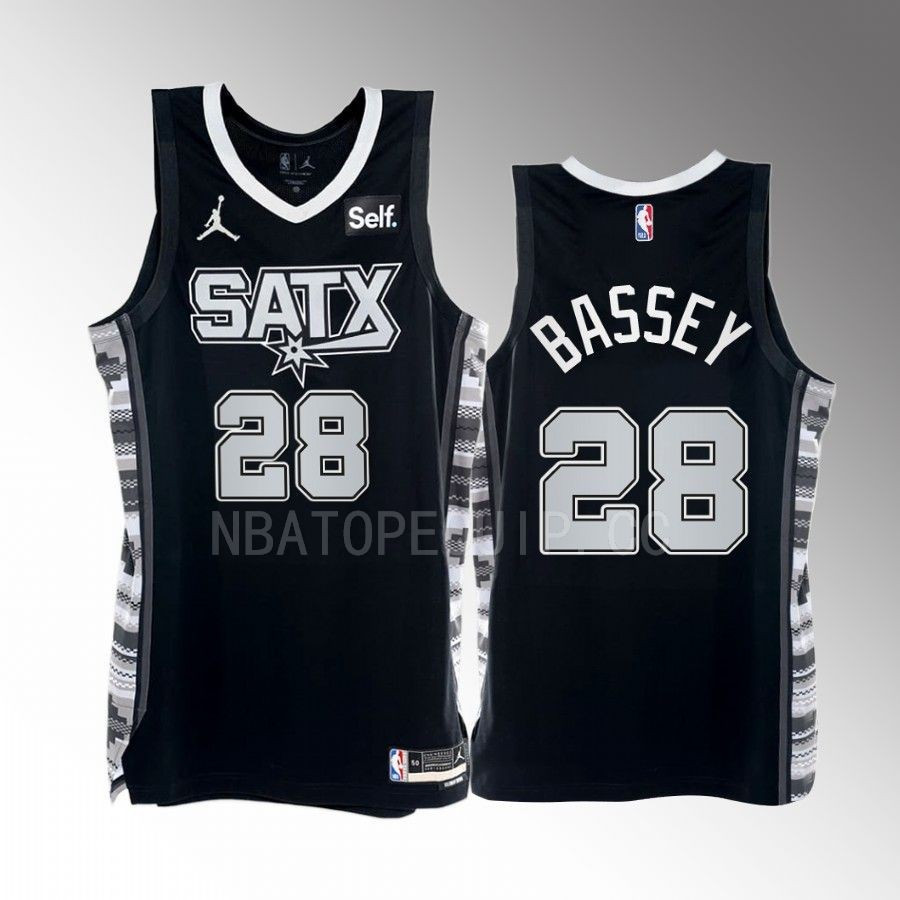 Charles Bassey 28 2022-23 San Antonio Spurs Black Statement Edition Men Stitched Jersey Swingman