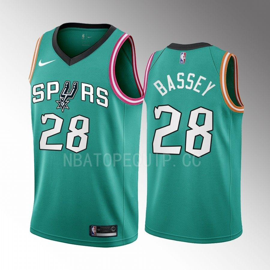Charles Bassey 28 2022-23 San Antonio Spurs Teal City Edition Men Stitched Jersey Swingman