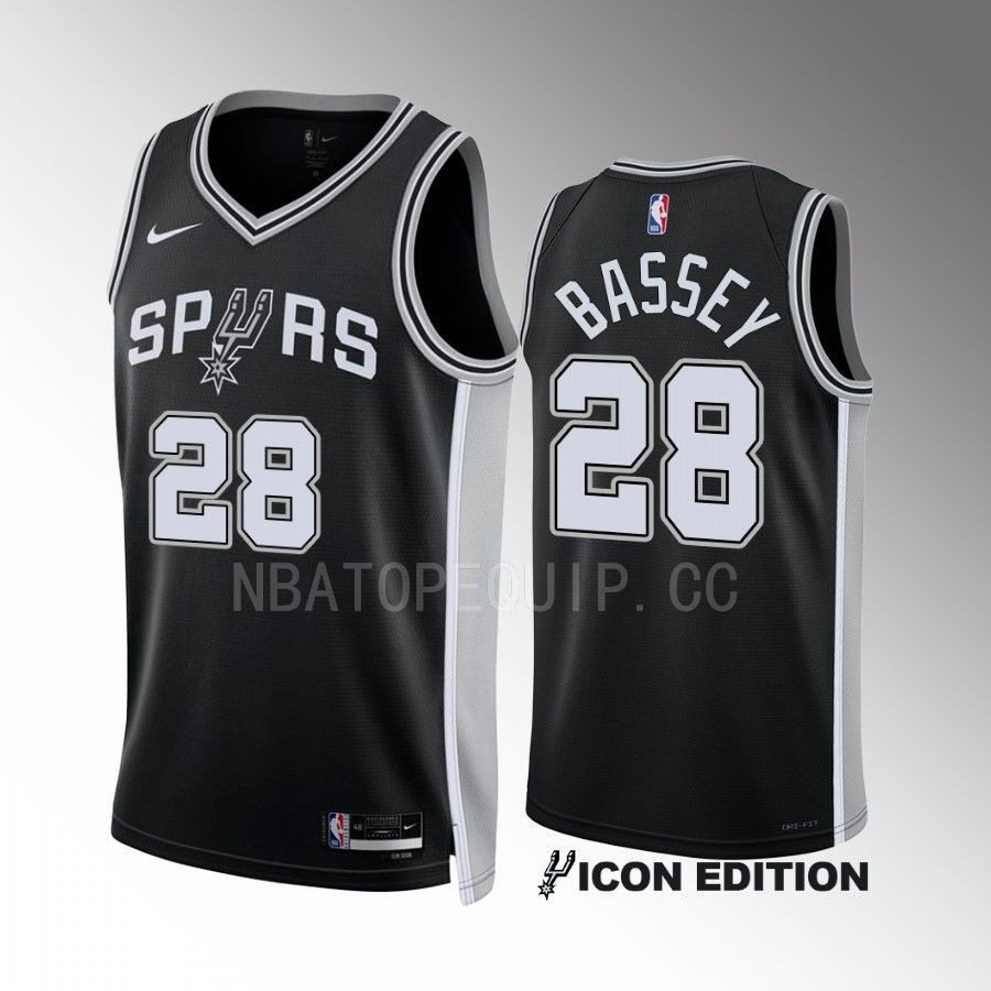 Charles Bassey 28 San Antonio Spurs Black Icon Edition 2022-23 Men Stitched Jersey Swingman