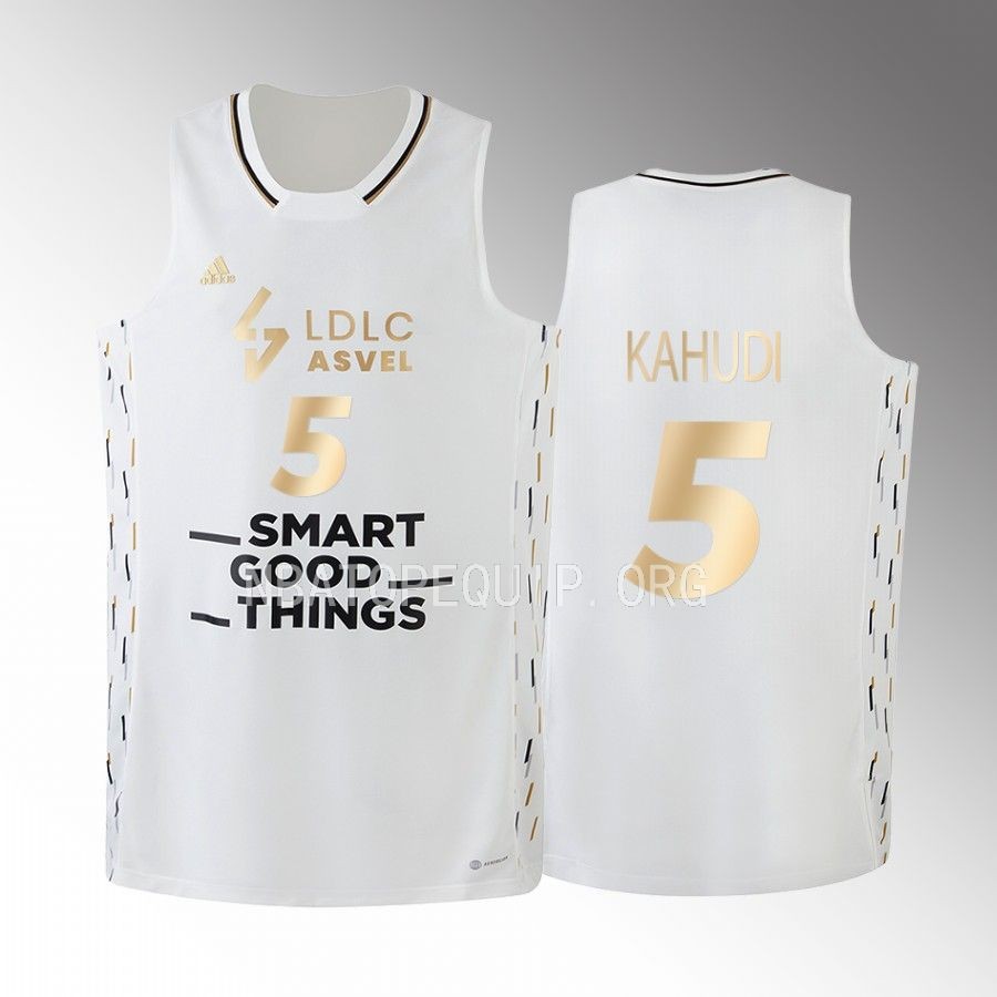 Charles Kahudi LDLC ASVEL #5 White Jersey 2022-23 Home Golden