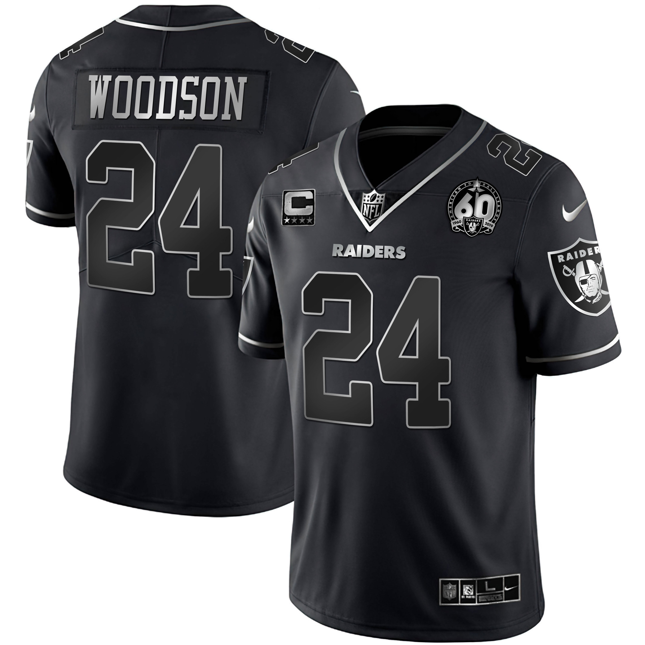 Charles Woodson Men's Las Vegas Raiders 60th Season Patch Gold & Split Black Silver Jersey - All Stitched 
