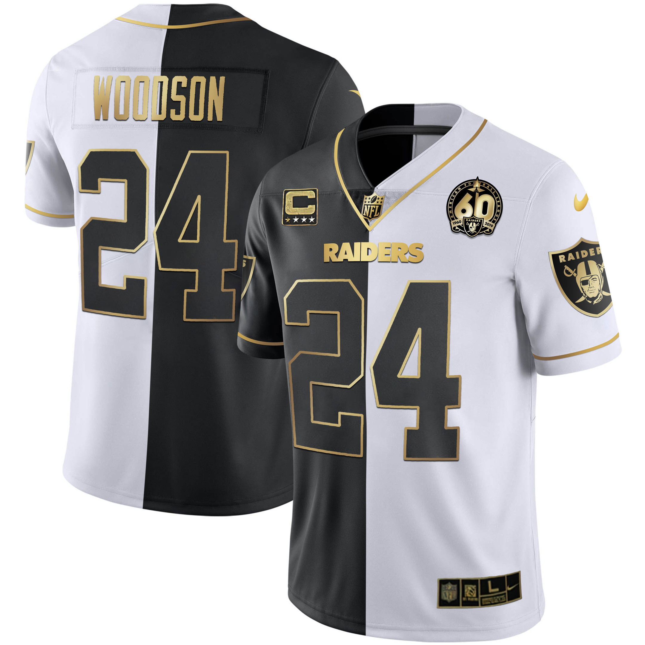 Charles Woodson Men's Las Vegas Raiders 60th Season Patch Gold & Split Split Gold Jersey - All Stitched 