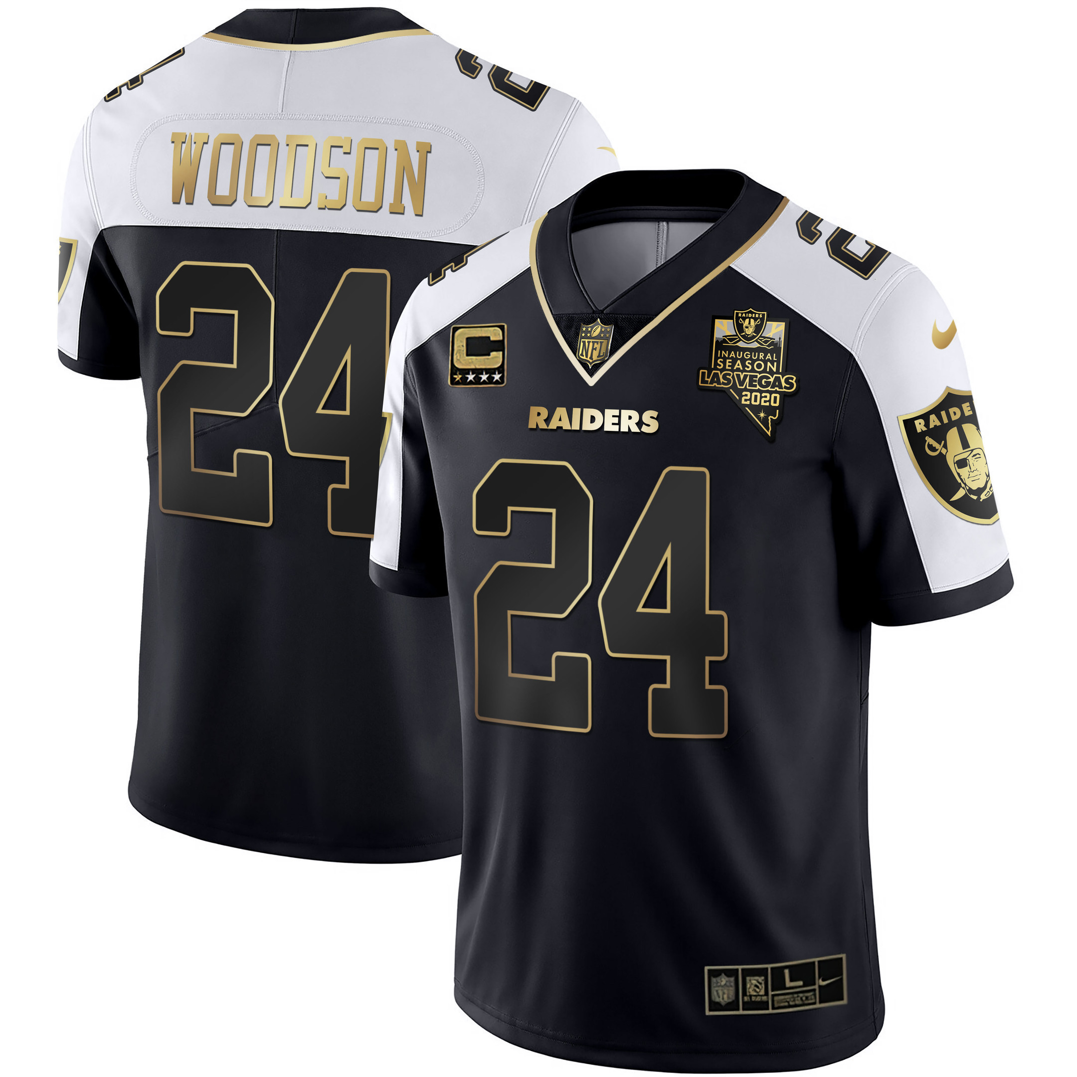 Charles Woodson Men's Las Vegas Raiders Alternate Vapor Black Gold & Black Inverted Limited Inaugural Season Patch Black Gold Jersey - All Stitched 