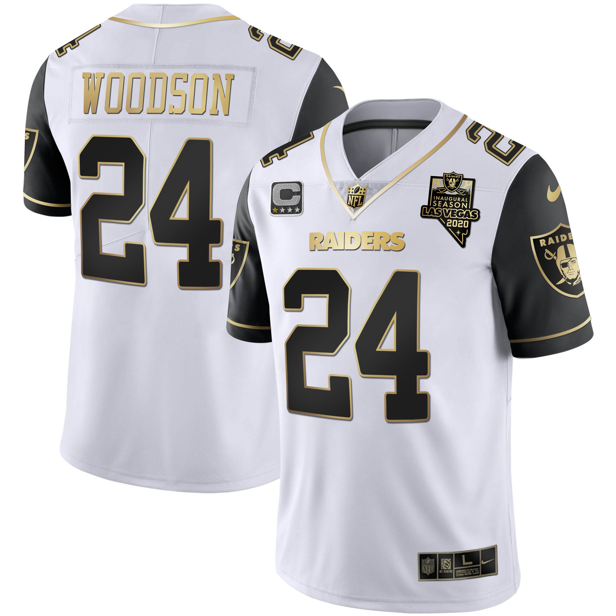 Charles Woodson Men's Las Vegas Raiders Alternate Vapor Black Gold & Black Inverted Limited Inaugural Season Patch Black Sleeves Jersey - All Stitched 