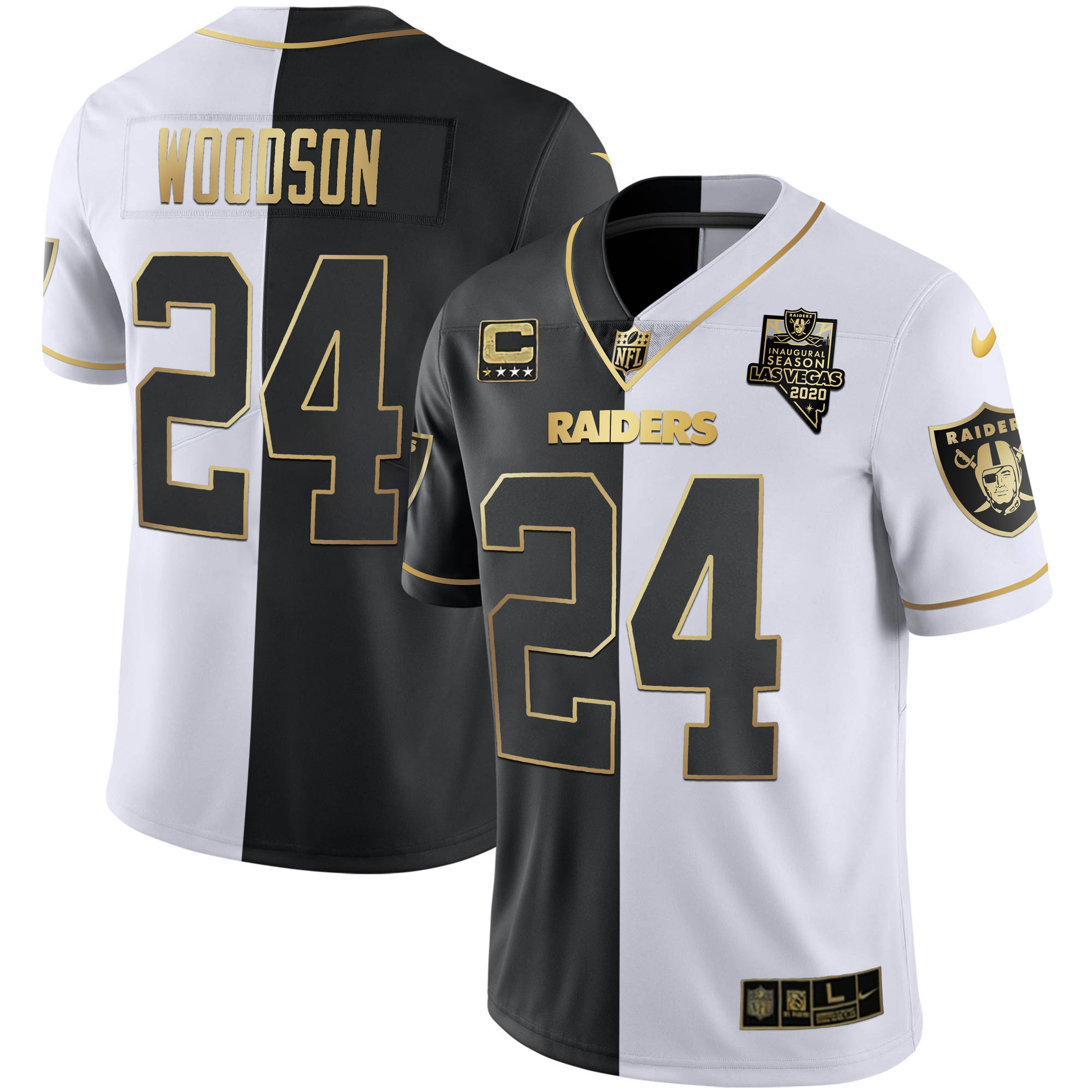 Charles Woodson Men's Las Vegas Raiders Inaugural Season Patch Gold & Split Split Gold Jersey - All Stitched 