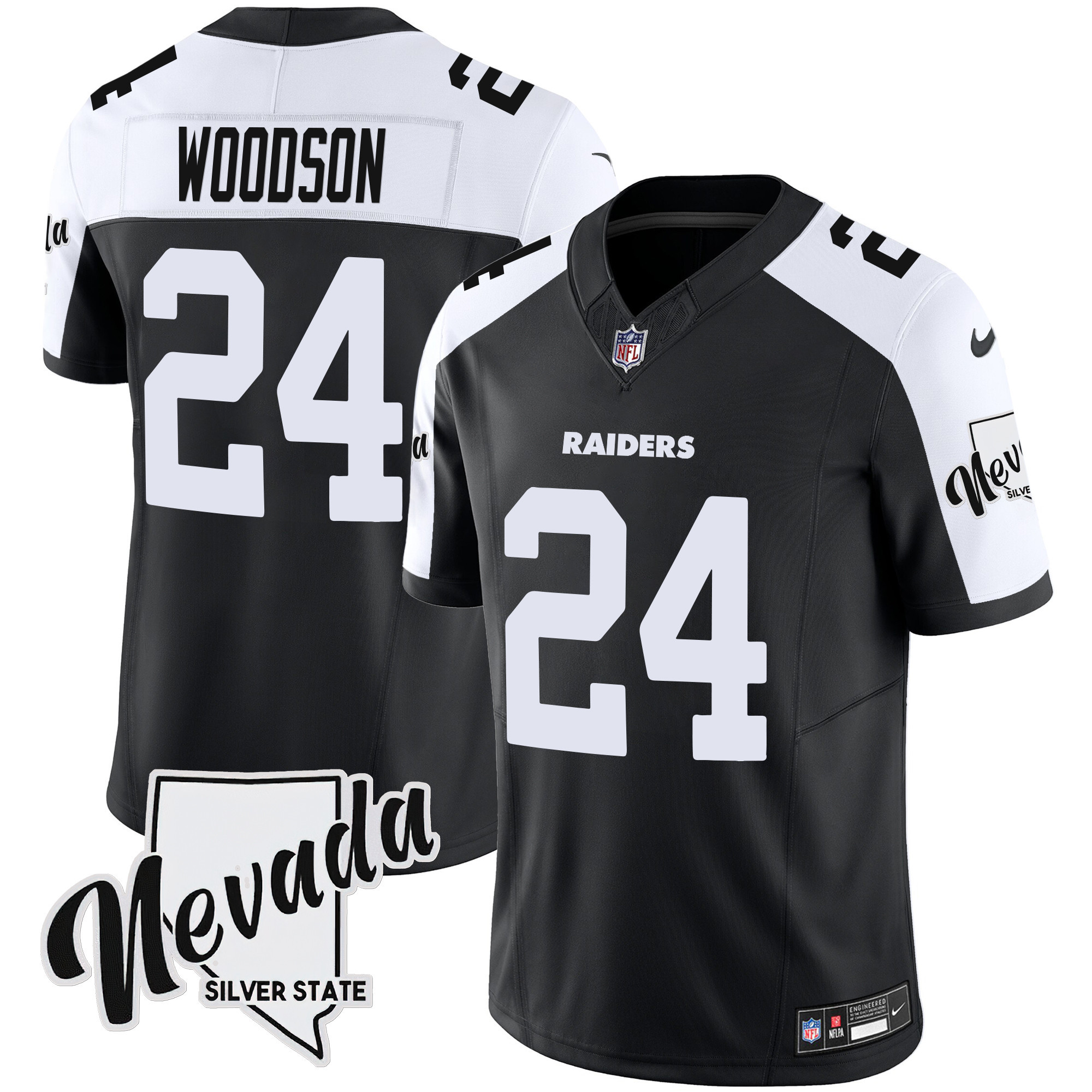 Charles Woodson Men's Las Vegas Raiders Nevada Silver State Patch Vapor Black Alternate Jersey - All Stitched 