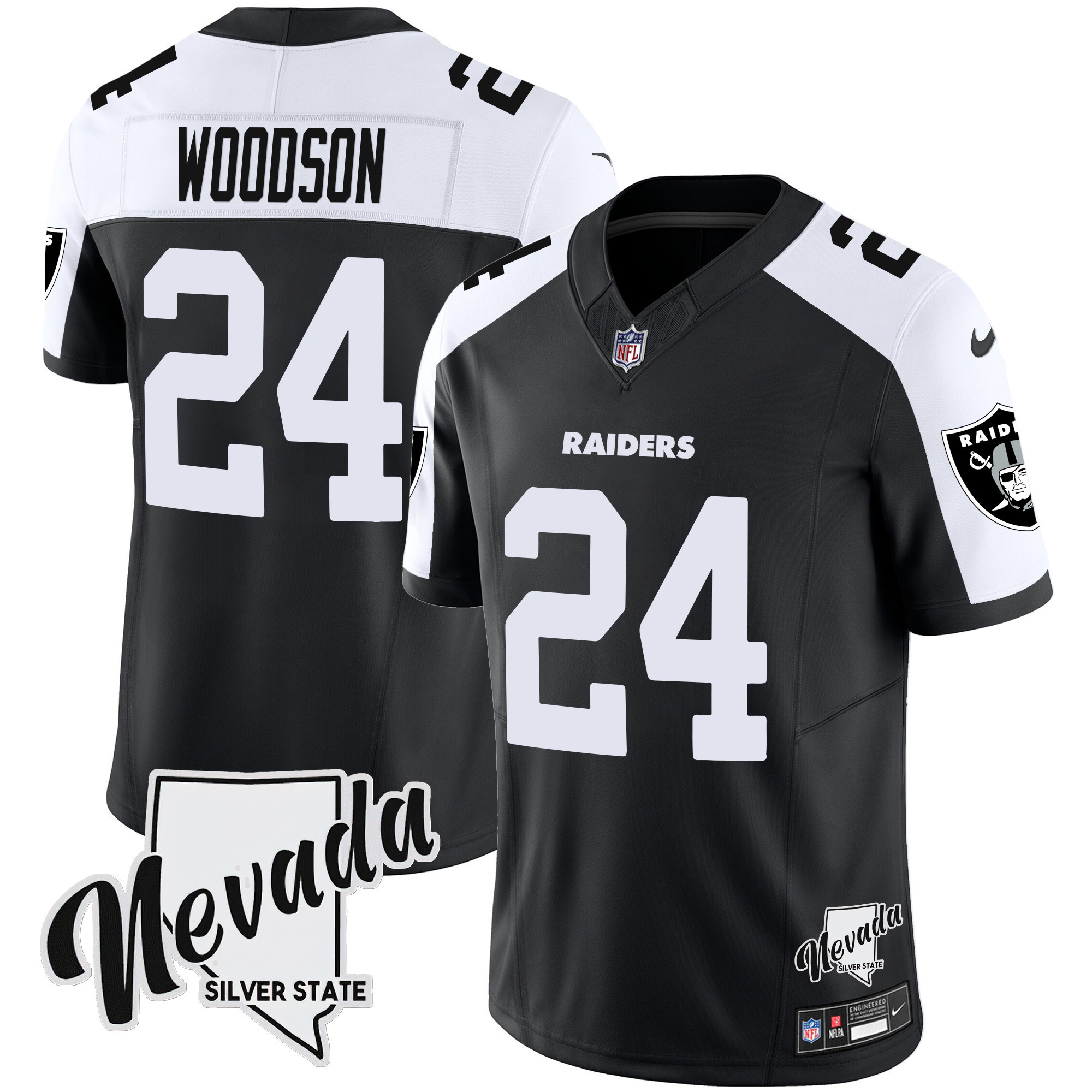 Charles Woodson Men's Las Vegas Raiders Nevada Silver State Patch Vapor Black Alternate Jersey - All Stitched 