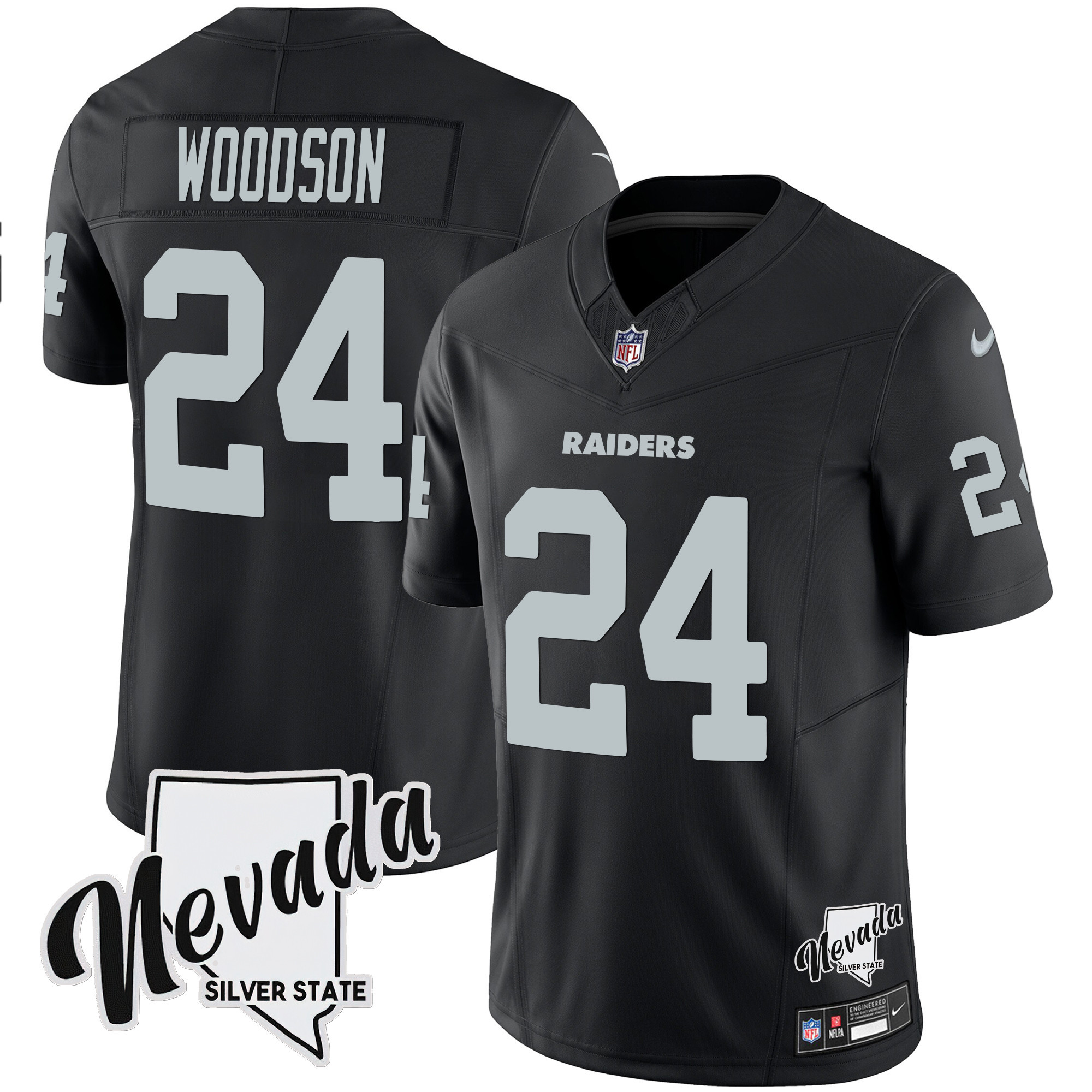 Charles Woodson Men's Las Vegas Raiders Nevada Silver State Patch Vapor Black Jersey - All Stitched 