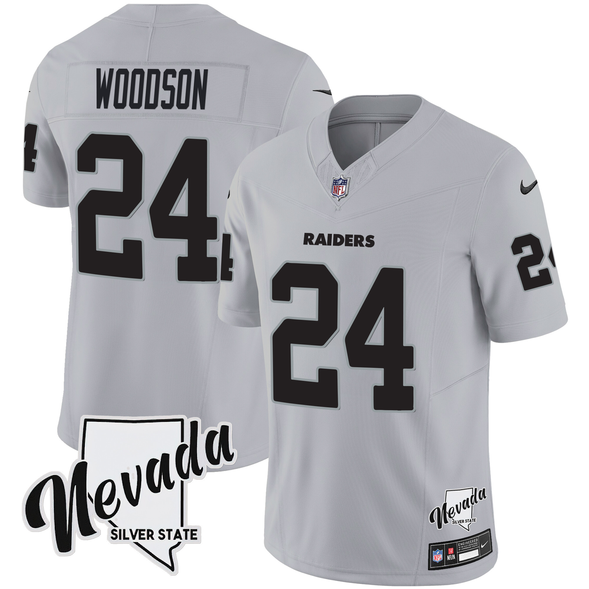 Charles Woodson Men's Las Vegas Raiders Nevada Silver State Patch Vapor Gray Jersey - All Stitched 