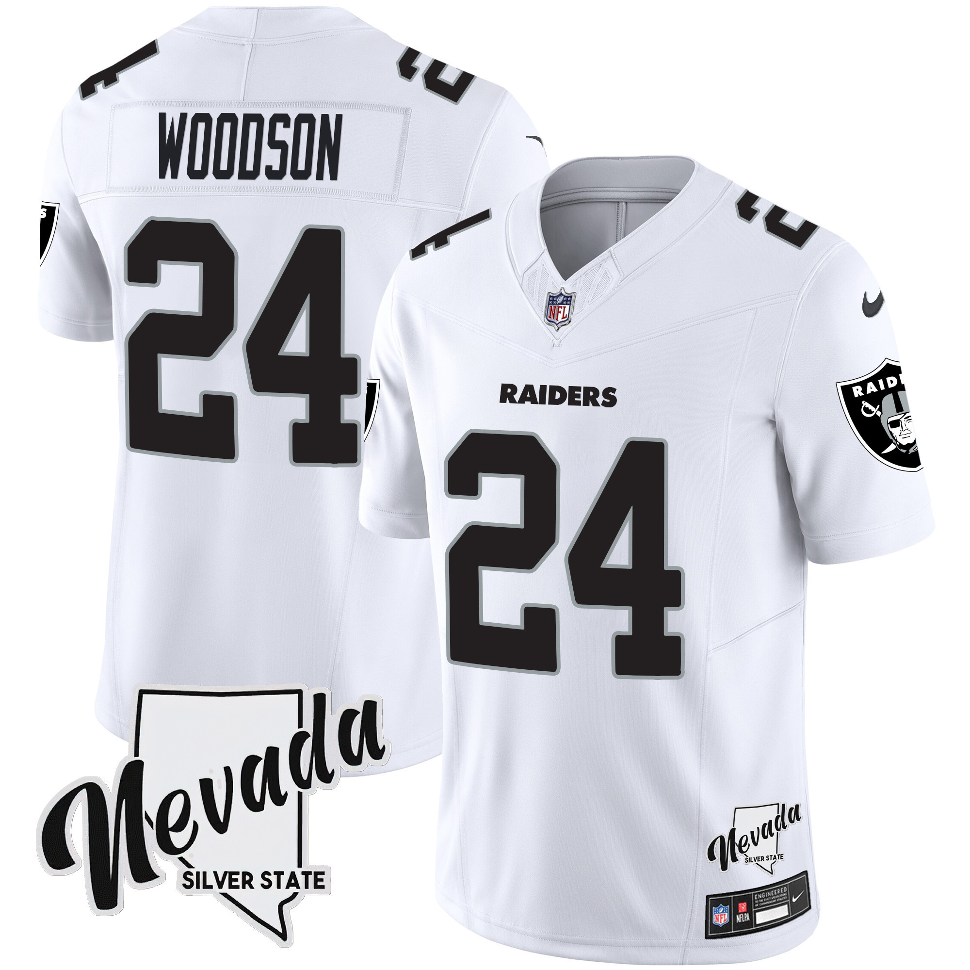 Charles Woodson Men's Las Vegas Raiders Nevada Silver State Patch Vapor White Jersey - All Stitched 