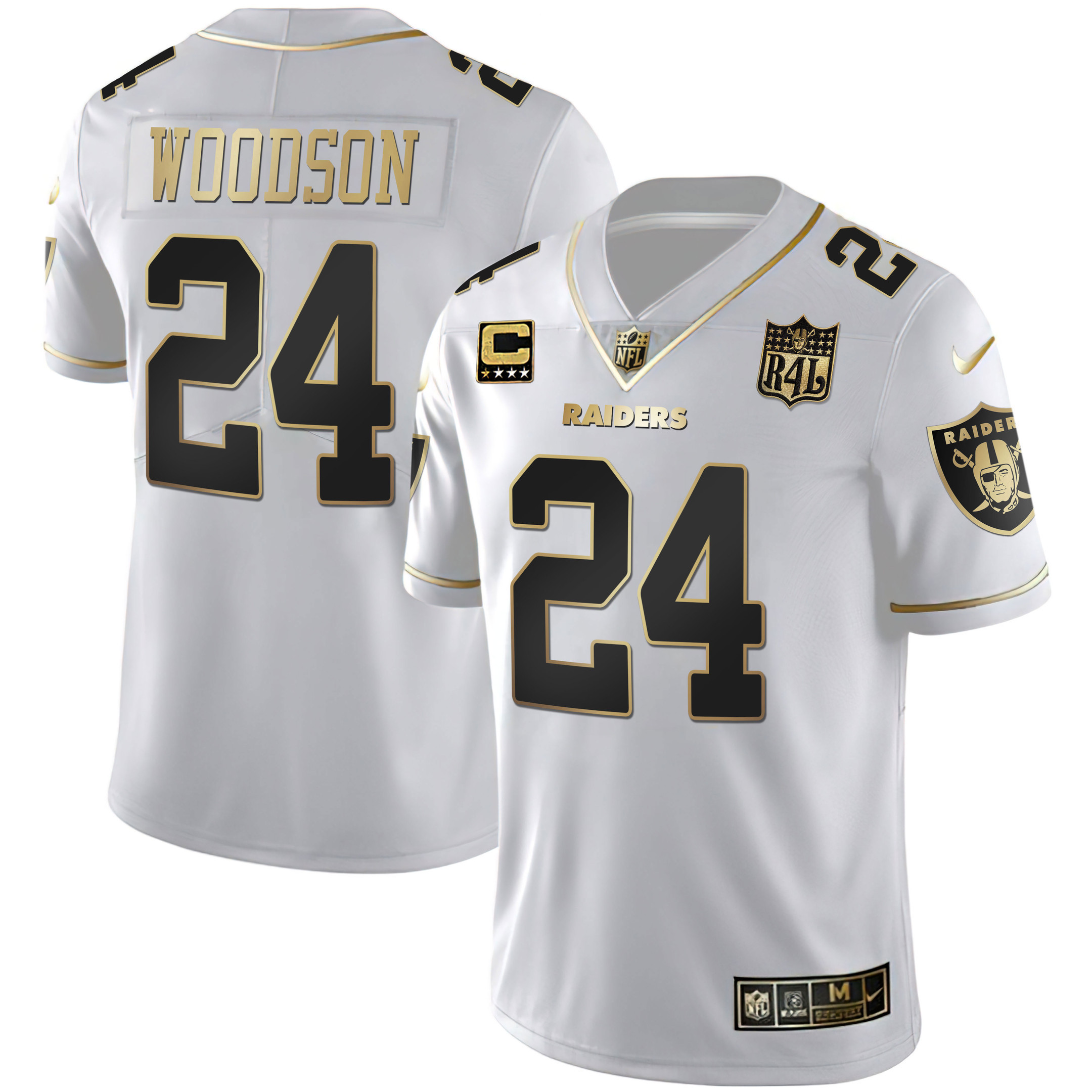 Charles Woodson Men's Las Vegas Raiders Raider4Life Patch White Gold and Black Gold White Gold Jersey - All Stitched 