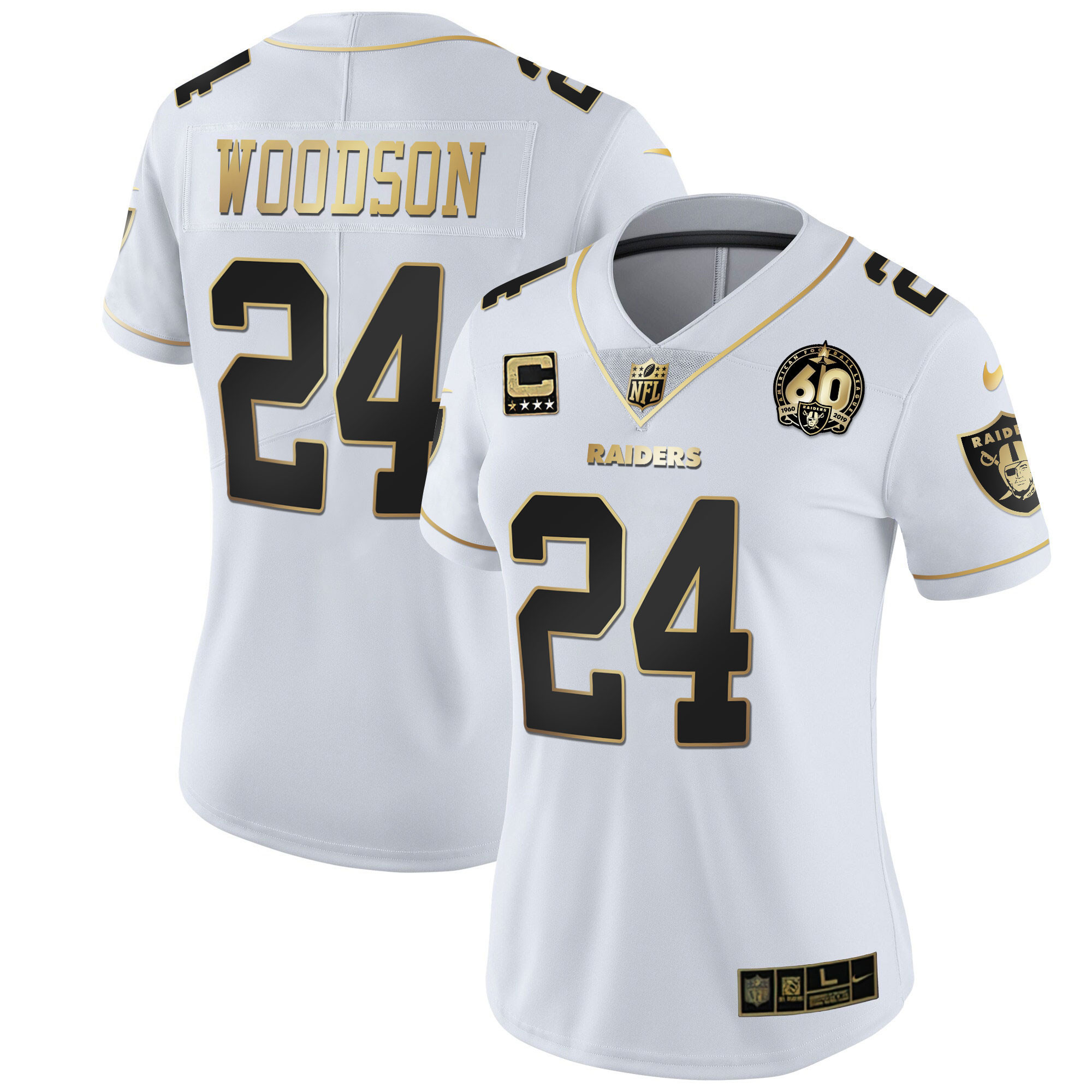 Charles Woodson Women's Las Vegas Raiders 60th Season Patch Gold & Split White Gold Jersey - All Stitched 