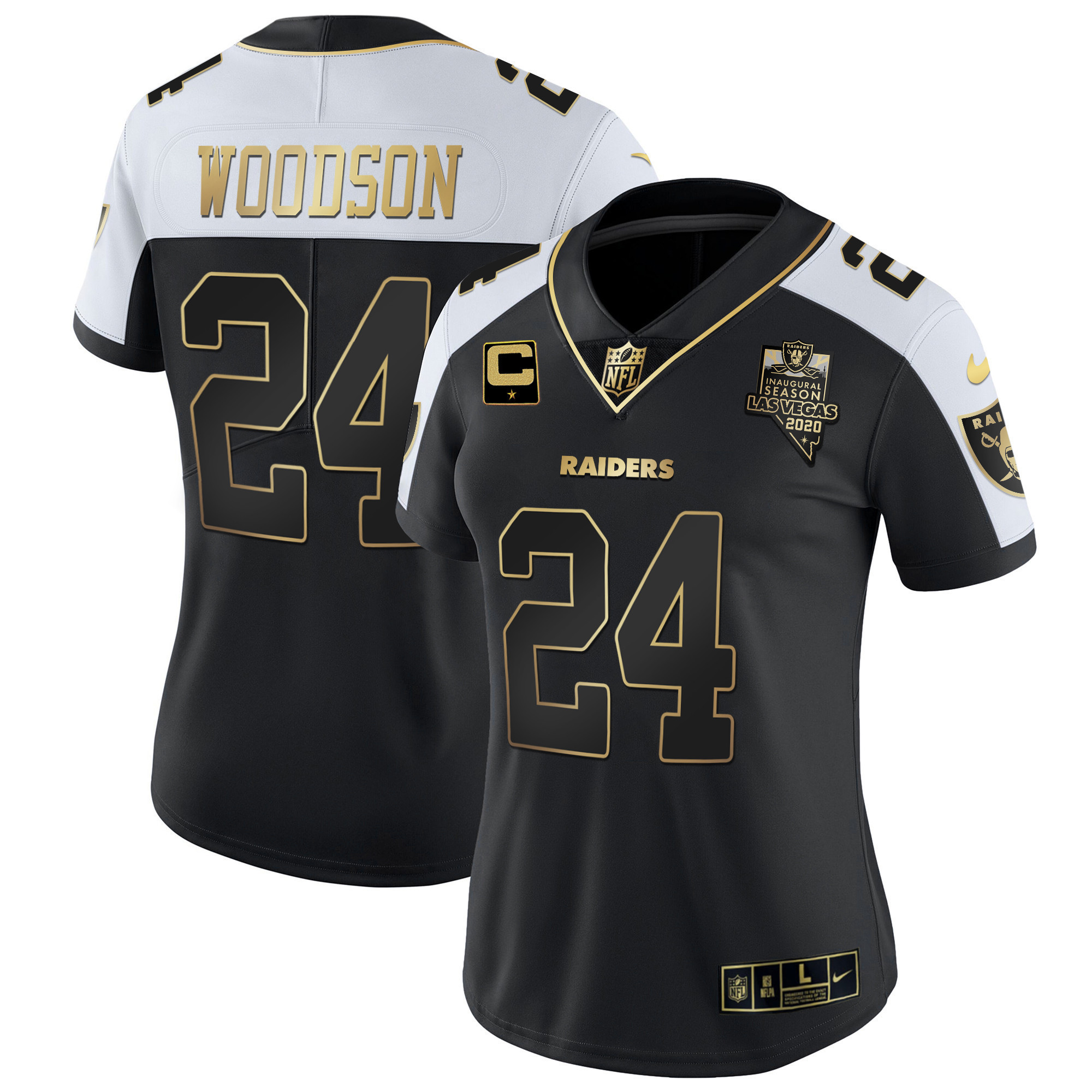 Charles Woodson Women's Las Vegas Raiders Inaugural Season Patch Gold & Split Alternate Jersey - All Stitched 