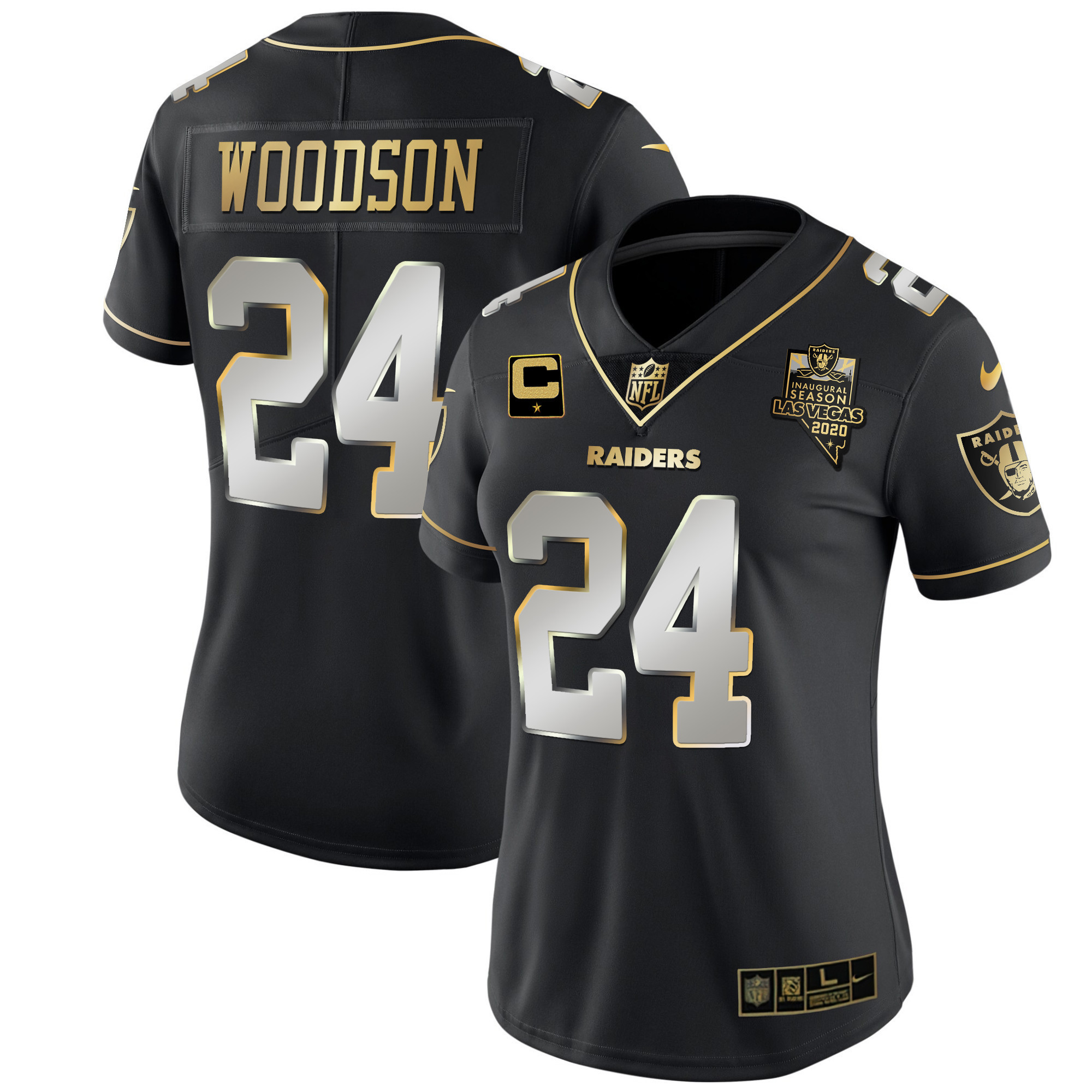 Charles Woodson Women's Las Vegas Raiders Inaugural Season Patch Gold & Split Black Limited Jersey - All Stitched 