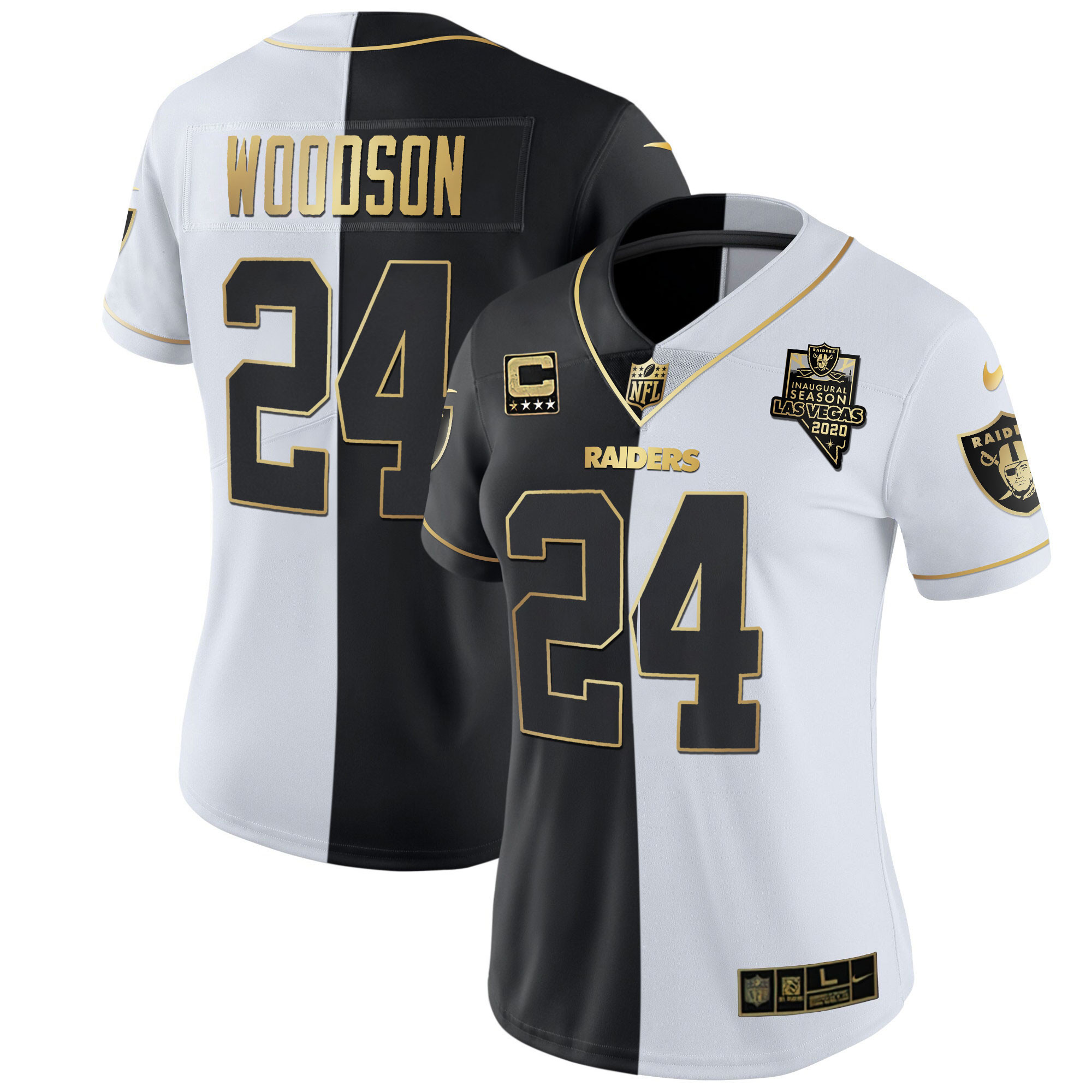 Charles Woodson Women's Las Vegas Raiders Inaugural Season Patch Gold & Split Split Gold Jersey - All Stitched 