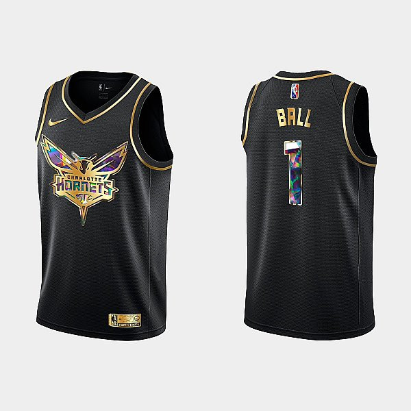 Charlotte Hornets 1 LaMelo Ball 2022-23 Golden Edition Black Men Stitched Jersey