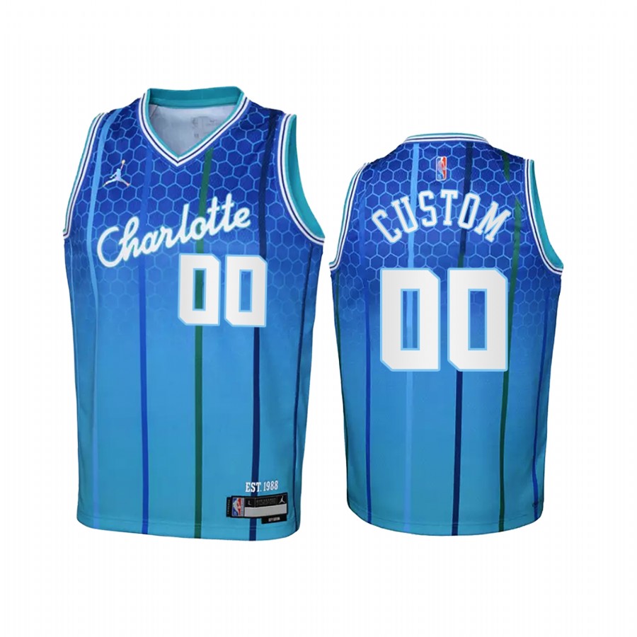 Charlotte Hornets Custom City Edition Teal Youth Jersey 75th Anniversary #00