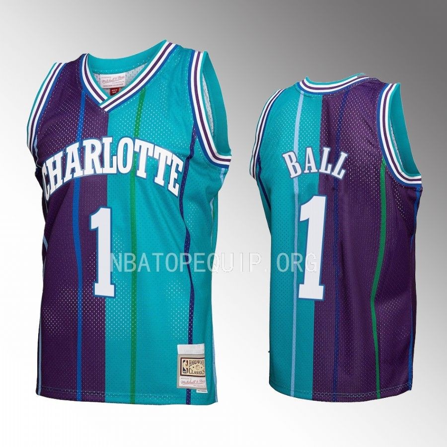 Charlotte Hornets LaMelo Ball Teal Purple Hardwood Classics Men Jersey Split Swingman
