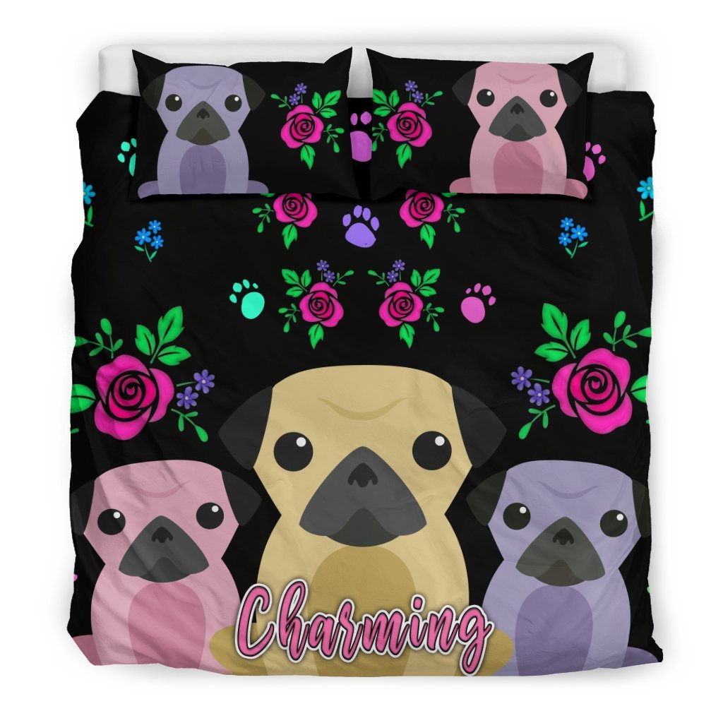 Charming Pugs Cute Pug Dogs 3D Customized Duvet Cover Bedding Set