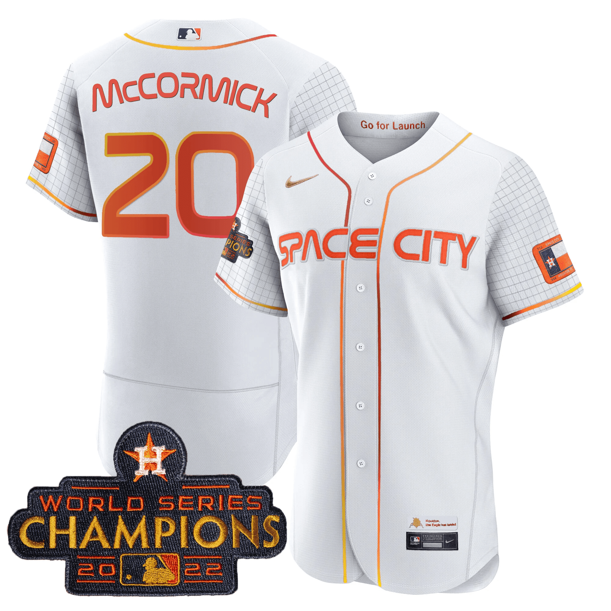 Chas McCormick Men's Houston Astros 2023 Space City Champions Flex White Jersey - All Stitched