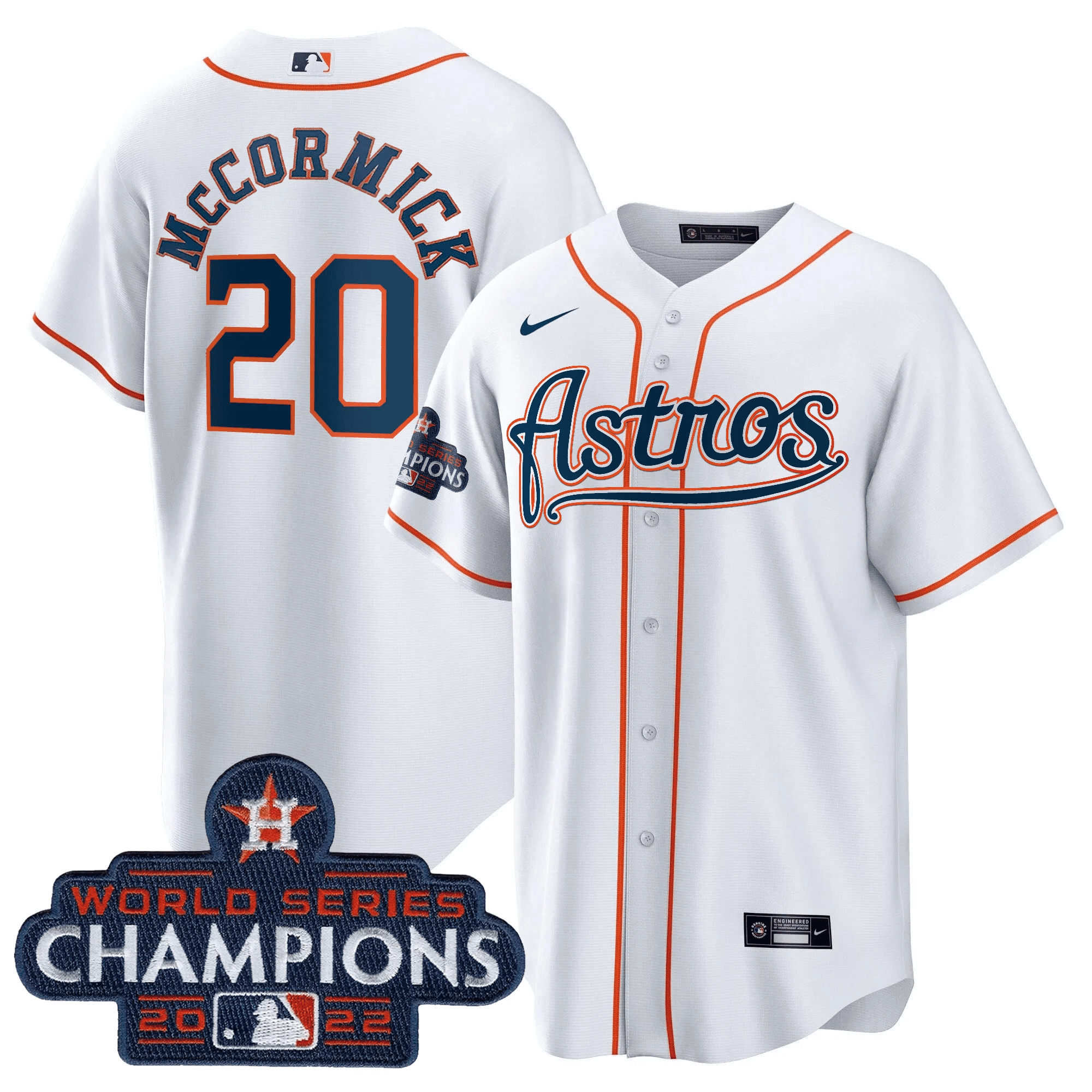 Chas McCormick Men's Houston Astros Champions & Throwback Patch Gold V2 Cool Home Jersey - All Stitched