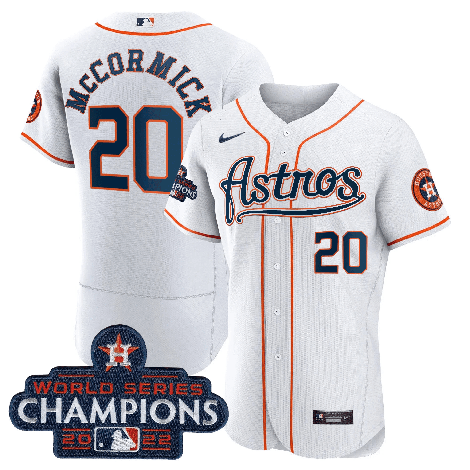 Chas McCormick Men's Houston Astros Champions & Throwback Patch Gold V2 Flex Home Jersey - All Stitched