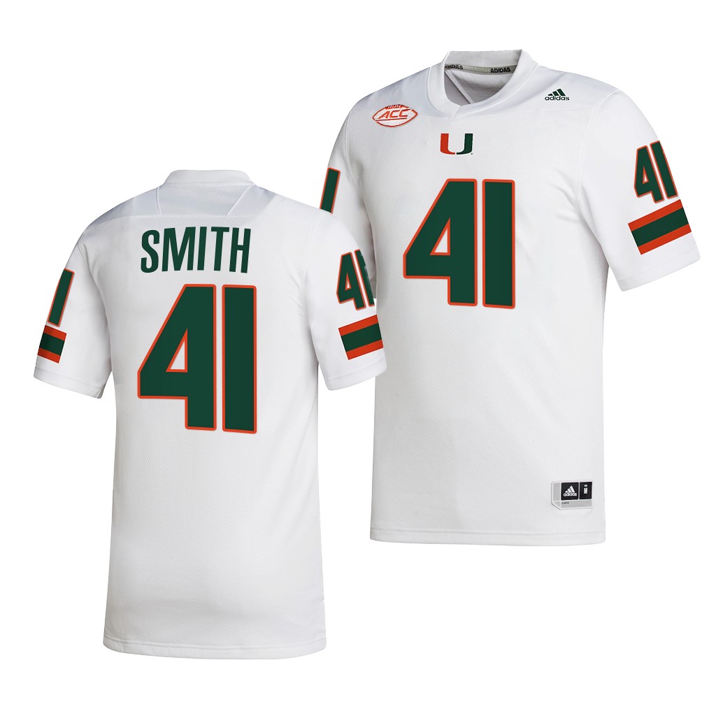 Chase Smith Miami Hurricanes #41 White Jersey 2022-23 College Men’s NIL  Uniform